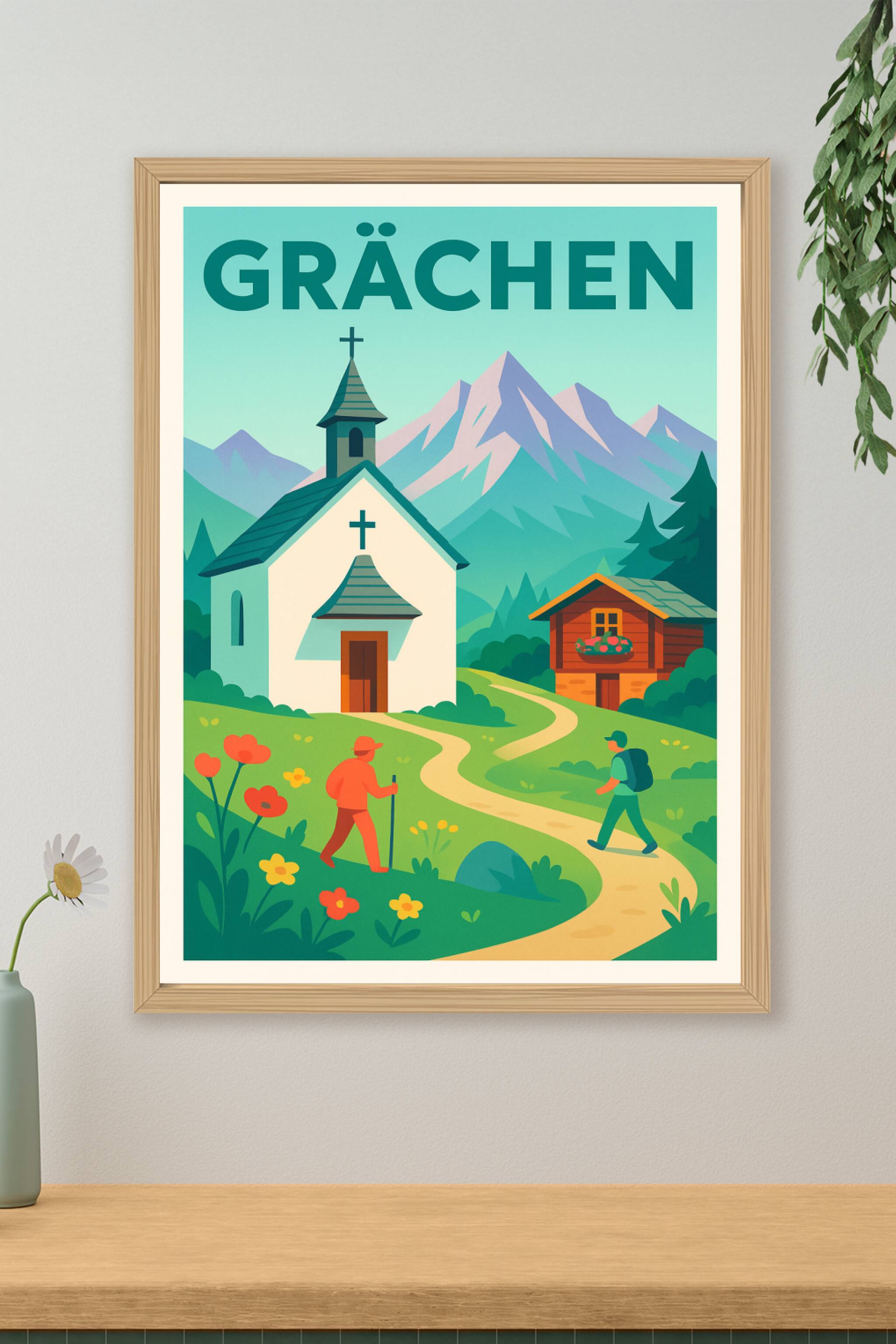 Affiche de Grächen - Invitation à la randonnée alpine