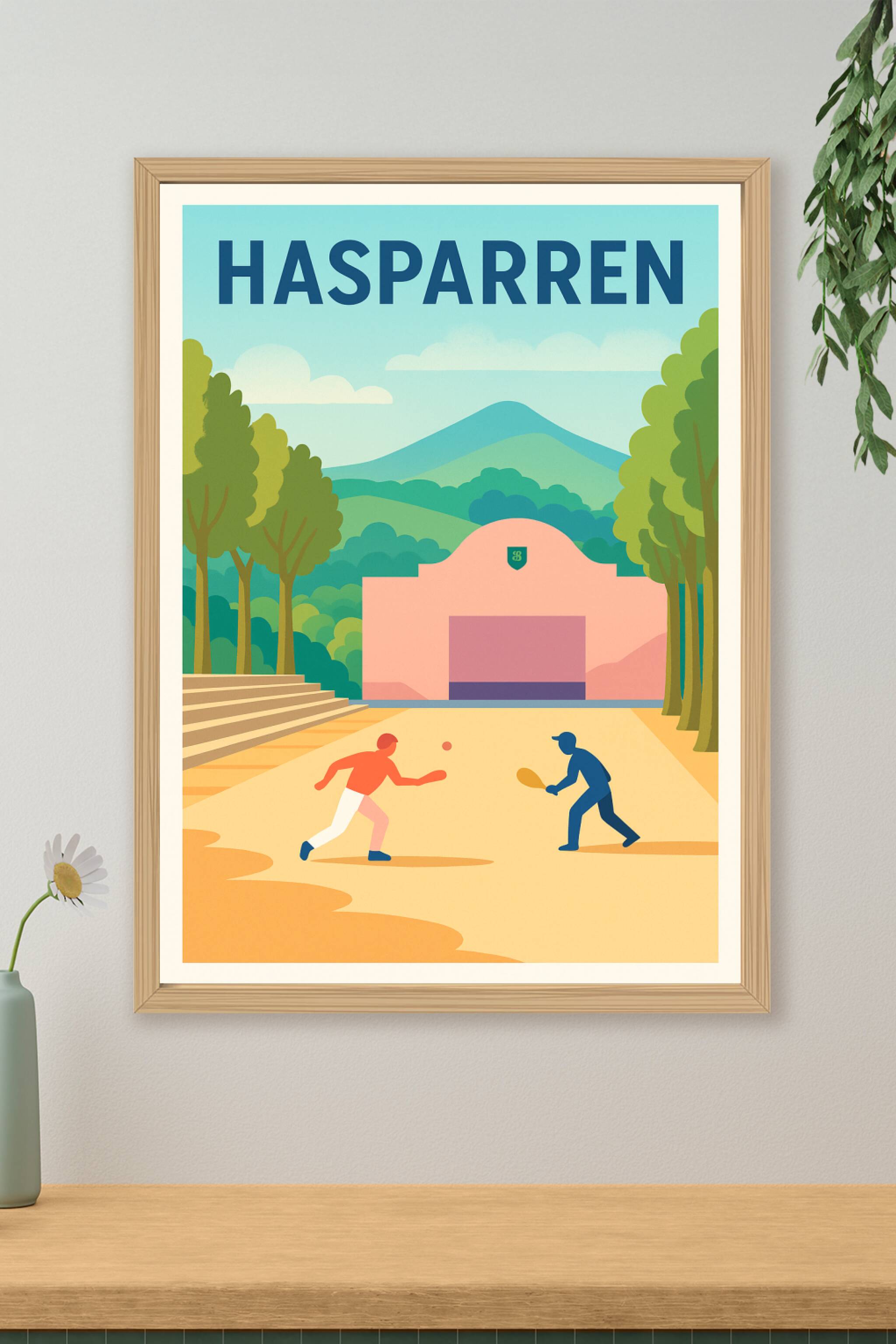 Affiche de Hasparren - L'art de la pelote basque en couleurs
