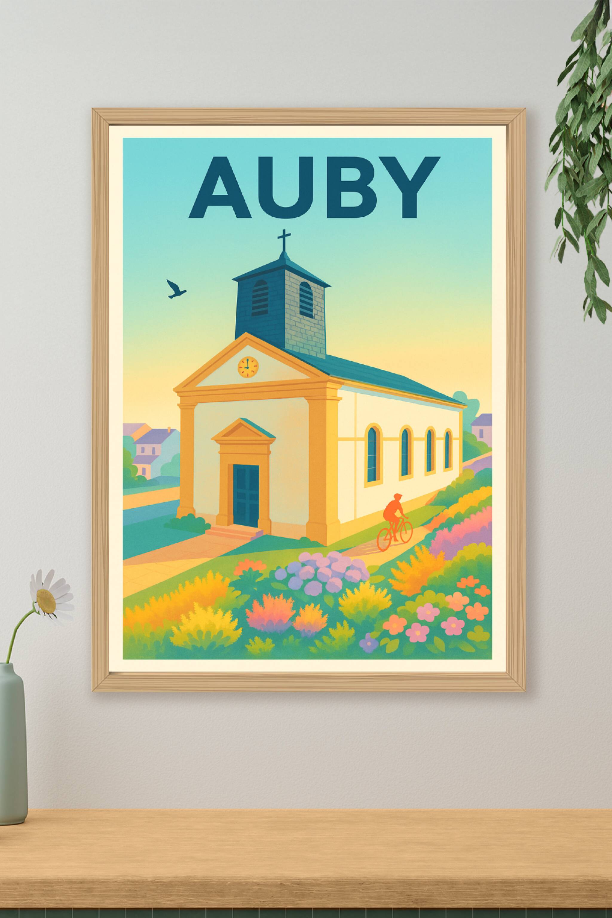Affiche de Auby - L'église au cœur du paisible village