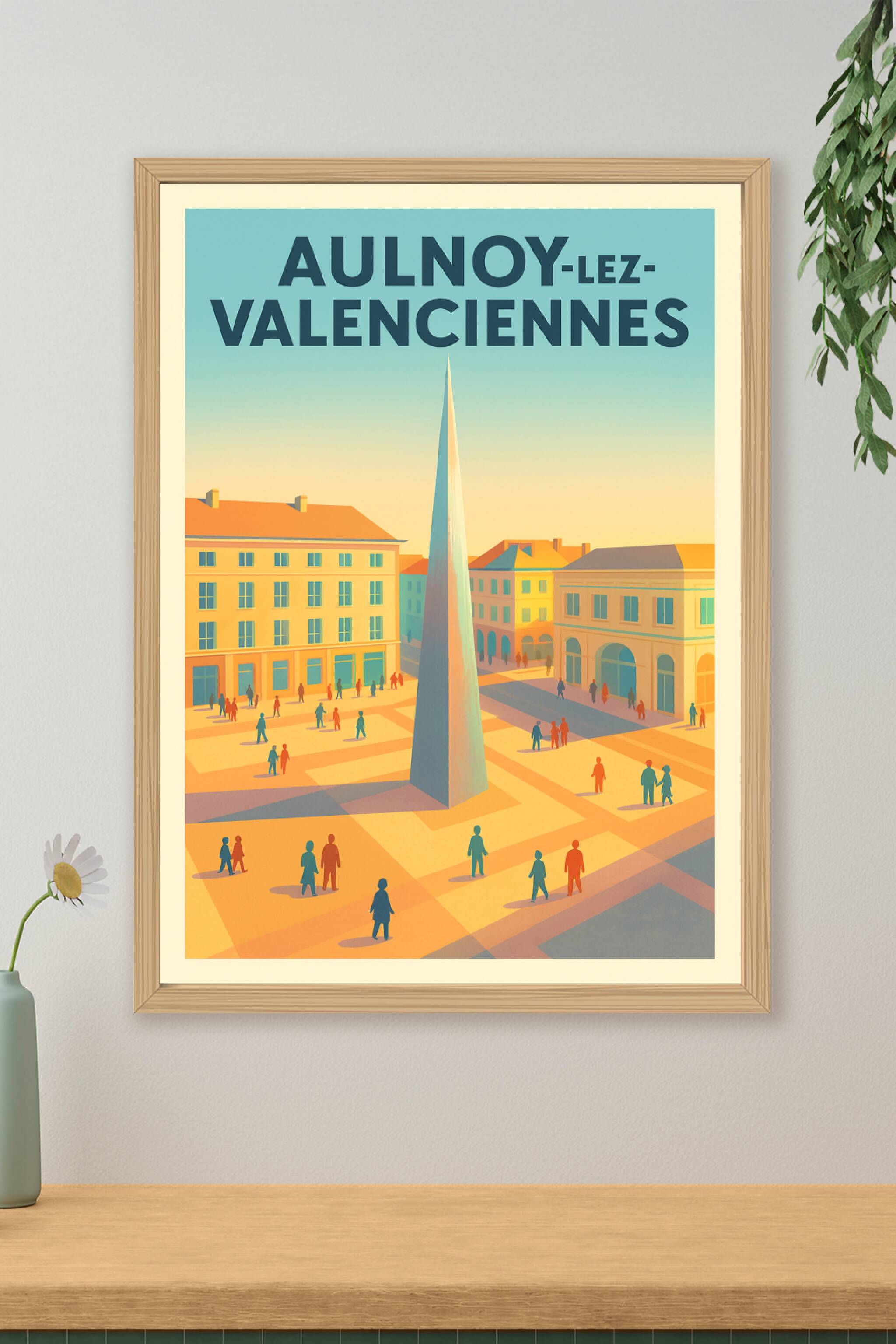 Affiche de Aulnoy-lez-Valenciennes - Place animée au coucher du soleil