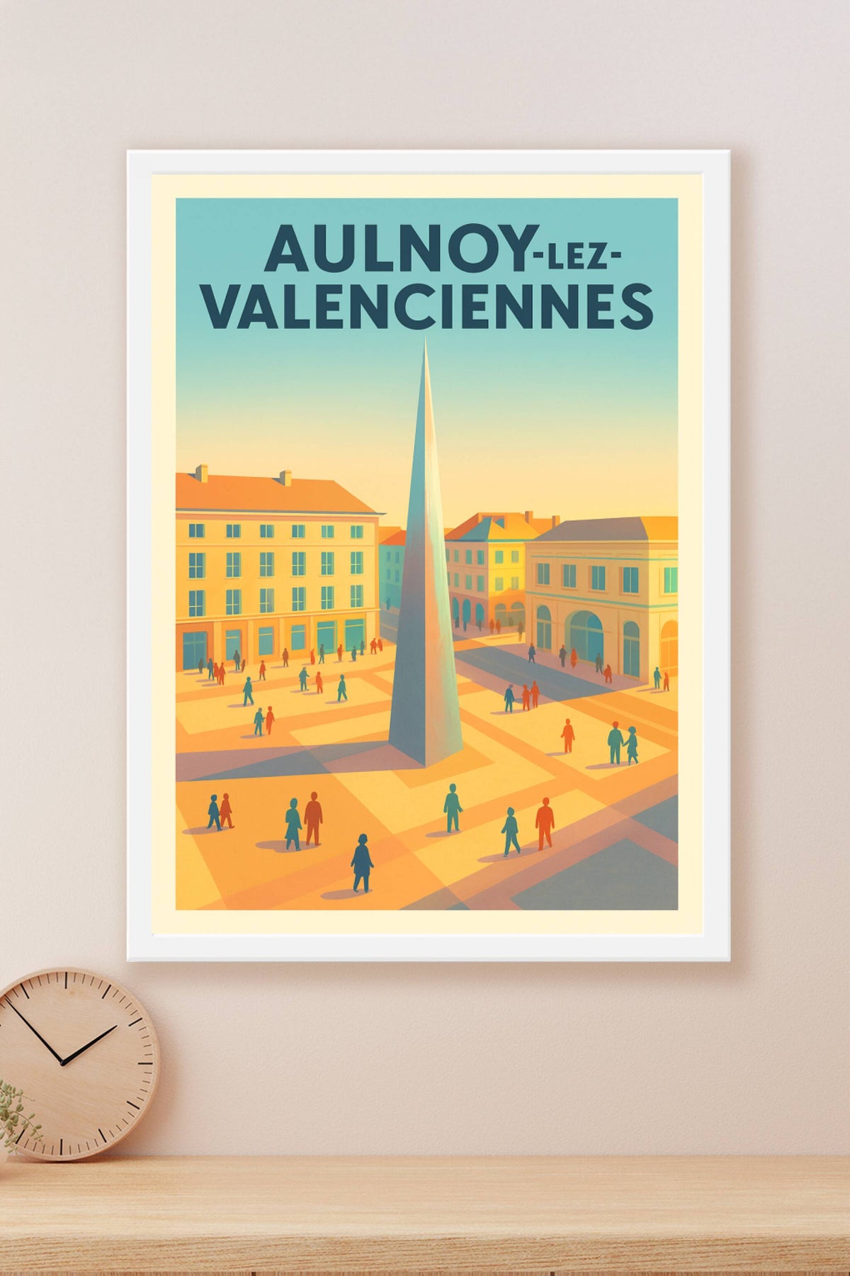 Affiche de Aulnoy-lez-Valenciennes - Place animée au coucher du soleil