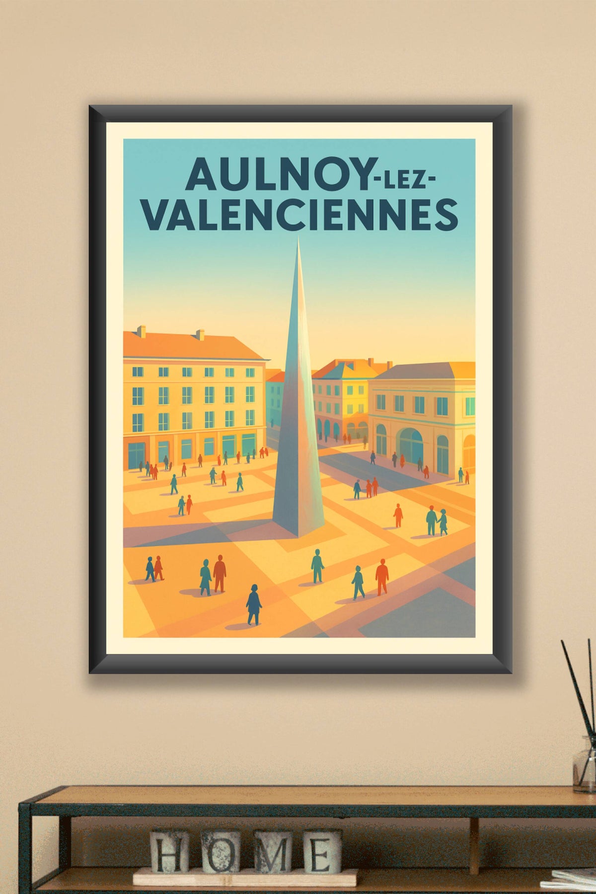 Affiche de Aulnoy-lez-Valenciennes - Place animée au coucher du soleil