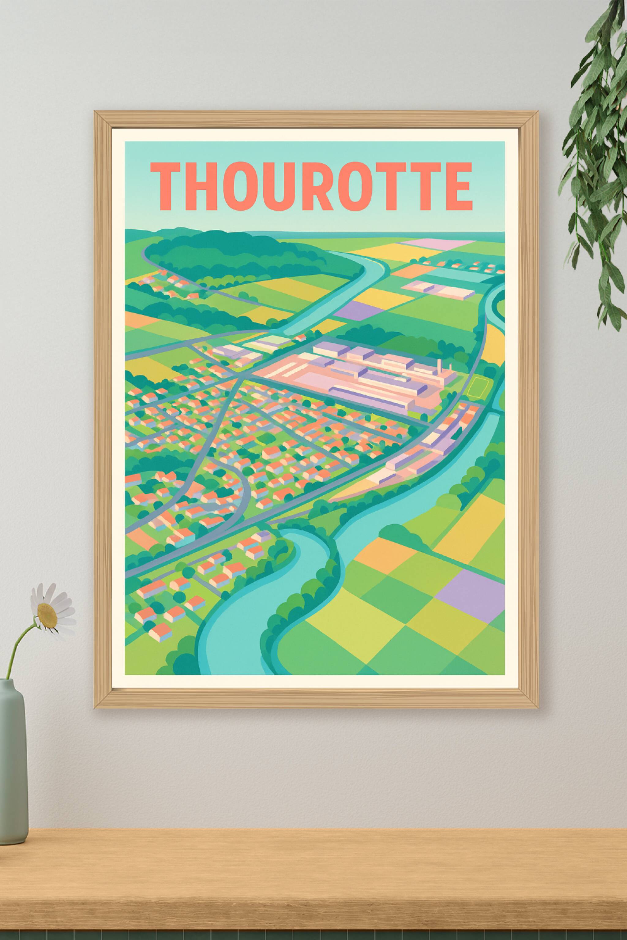 Affiche de Thourotte - Vue aérienne colorée et graphique