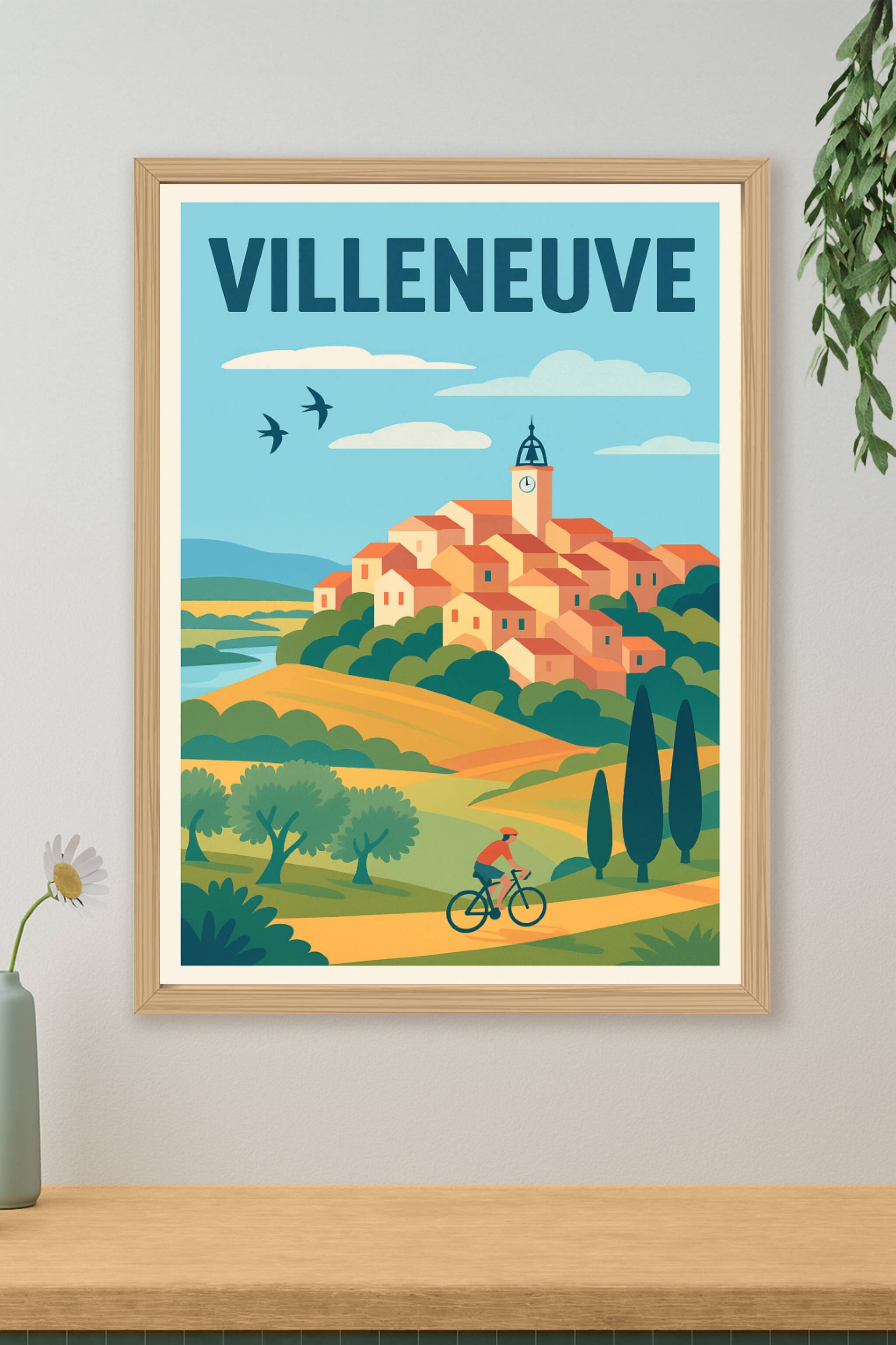 Affiche de Villeneuve - Charme et sérénité à vélo