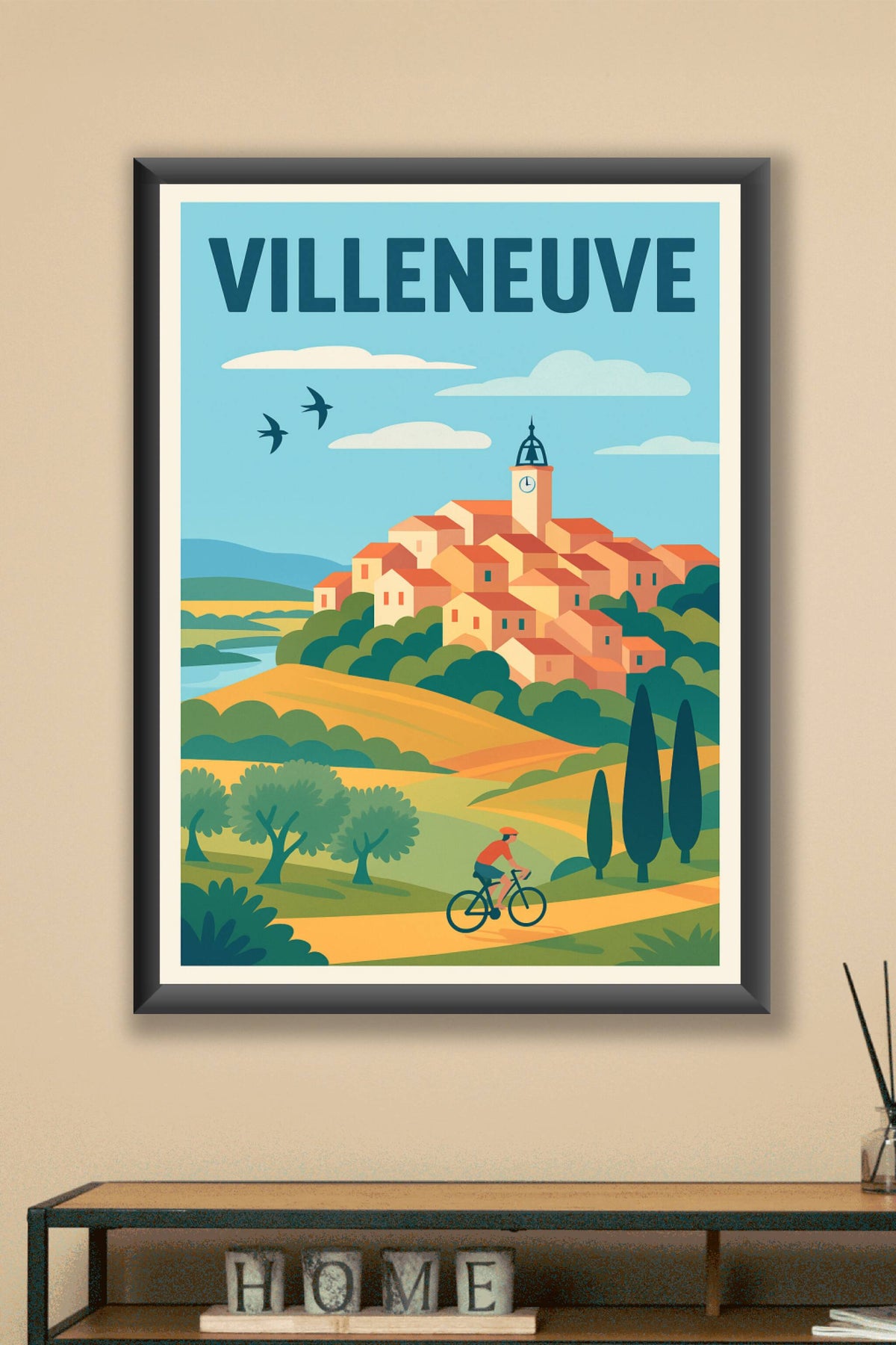 Affiche de Villeneuve - Charme et sérénité à vélo