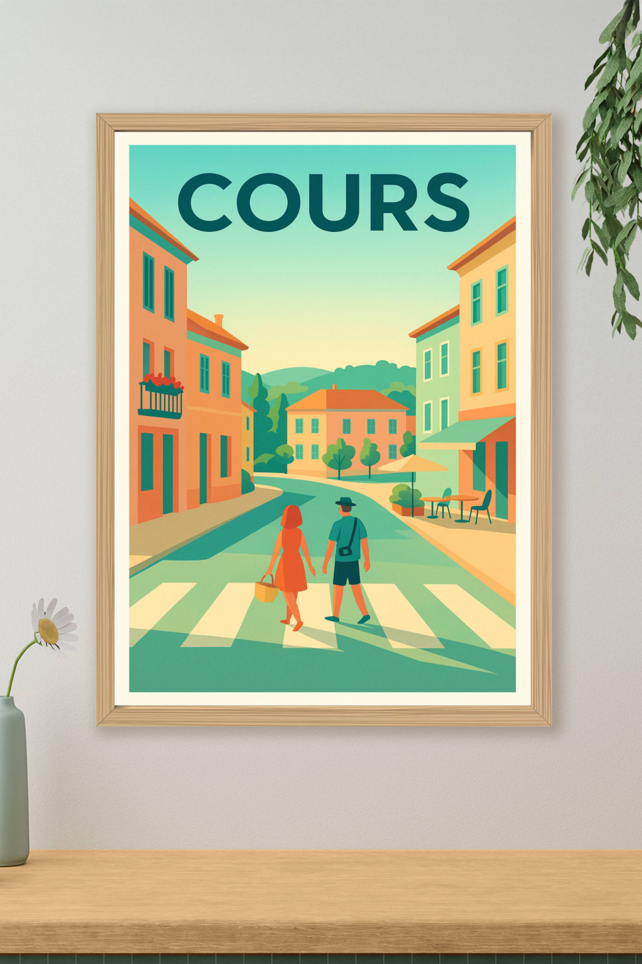 Affiche de Cours - Promenade au cœur d'un village ensoleillé