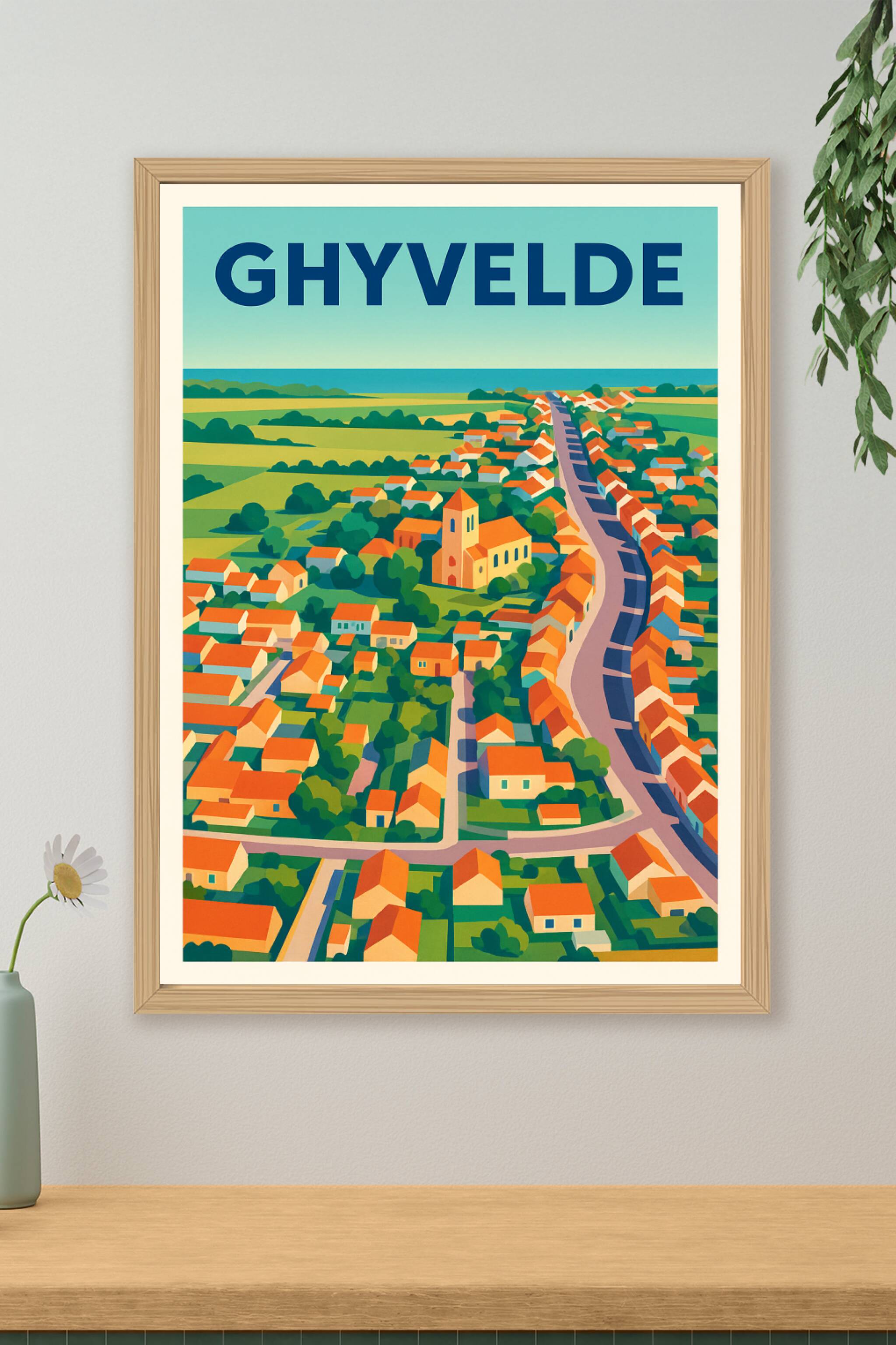 Affiche de Ghyvelde - Vue colorée d'un village pittoresque