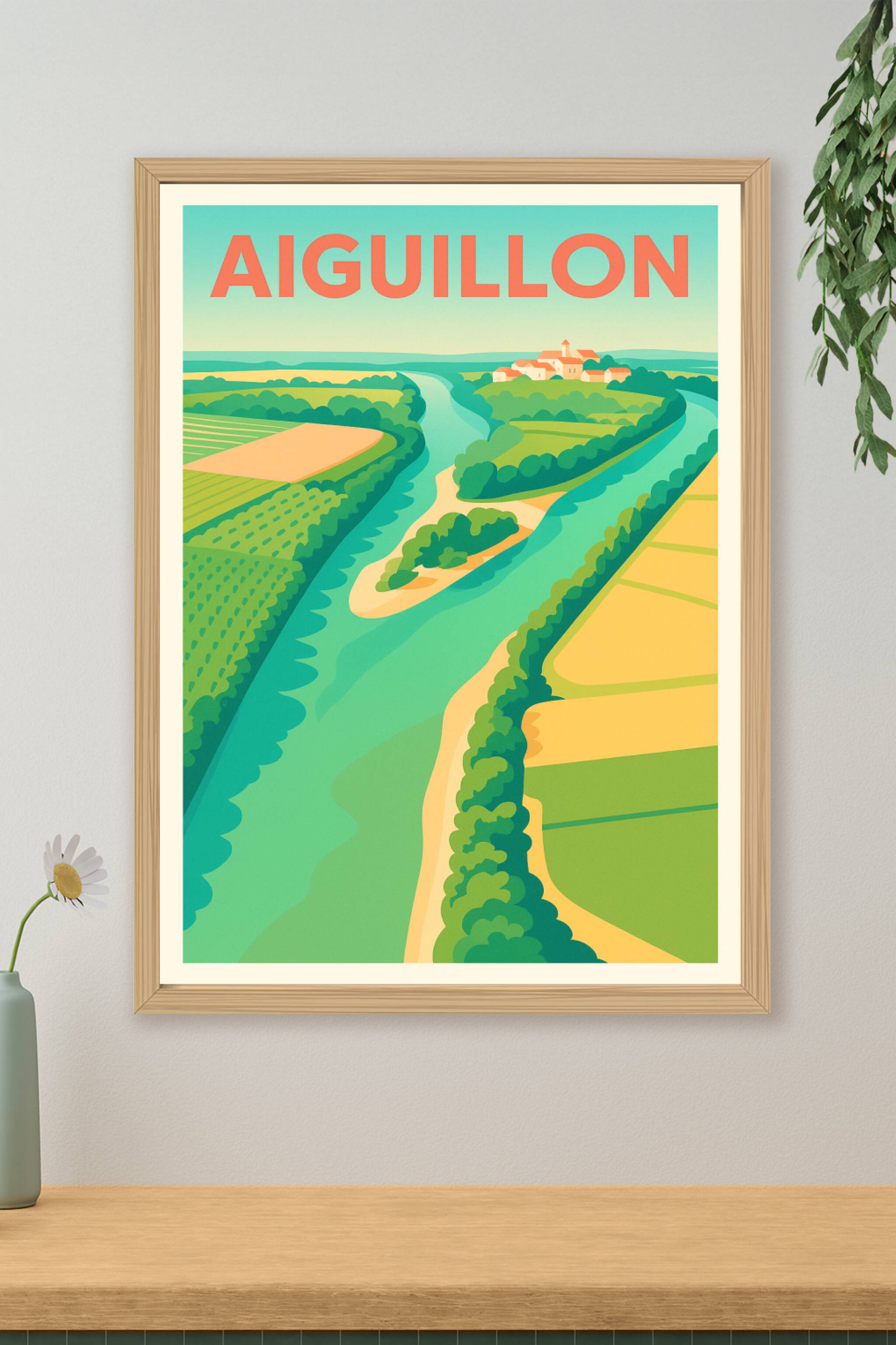 Affiche de Aiguillon - Panorama bucolique entre rivière et campagne