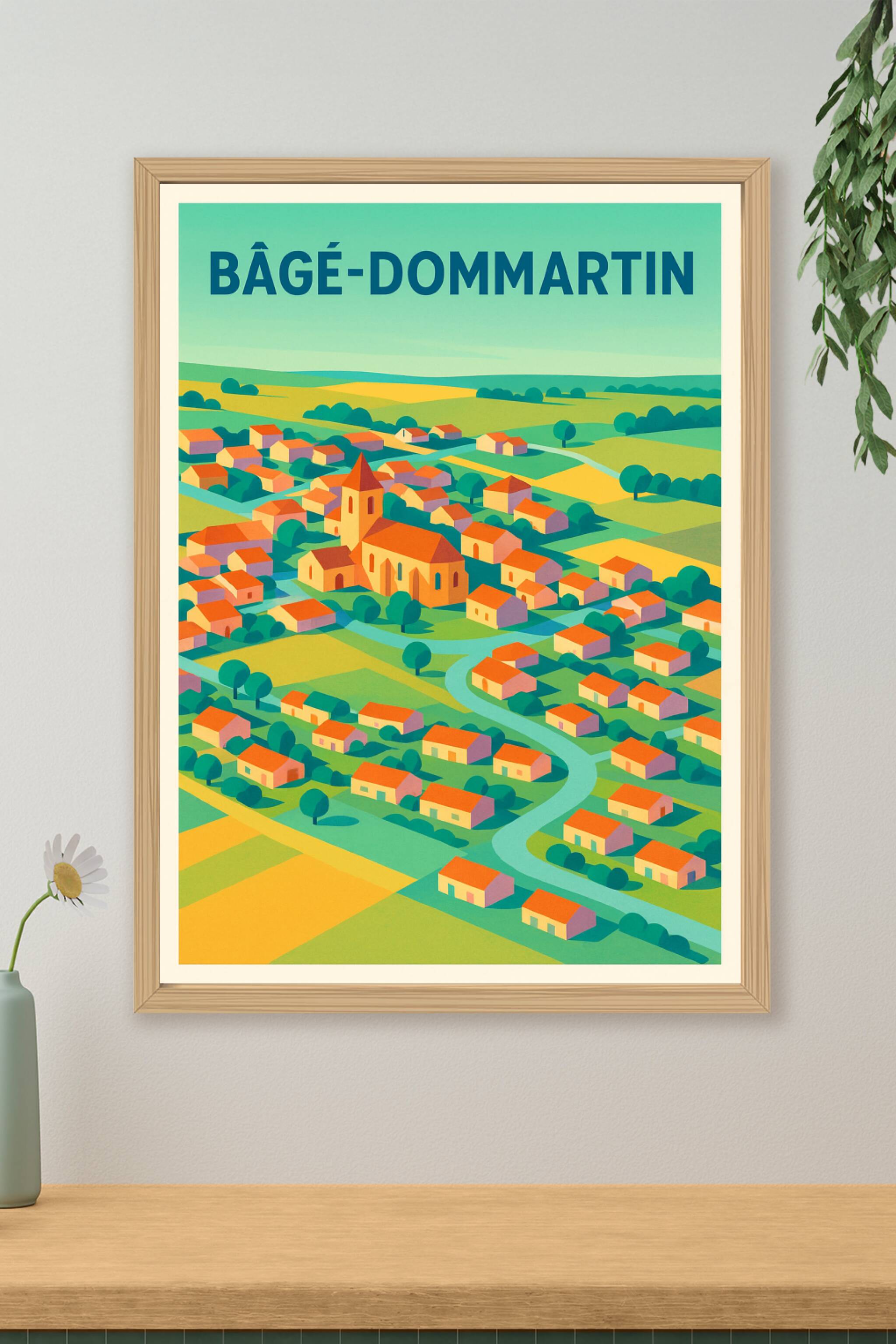 Affiche de Bâgé-Dommartin - Vue colorée et bucolique du village