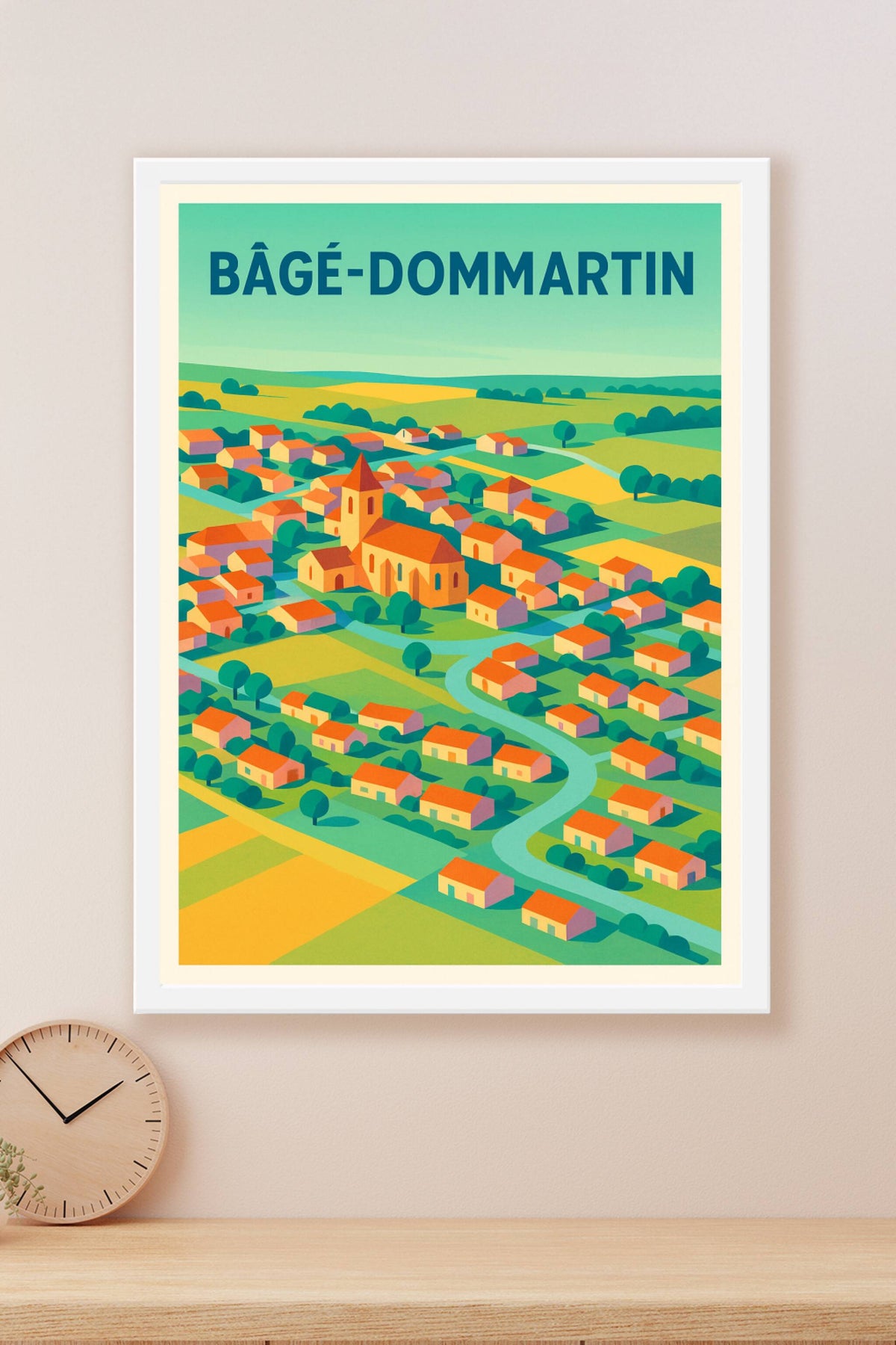 Affiche de Bâgé-Dommartin - Vue colorée et bucolique du village