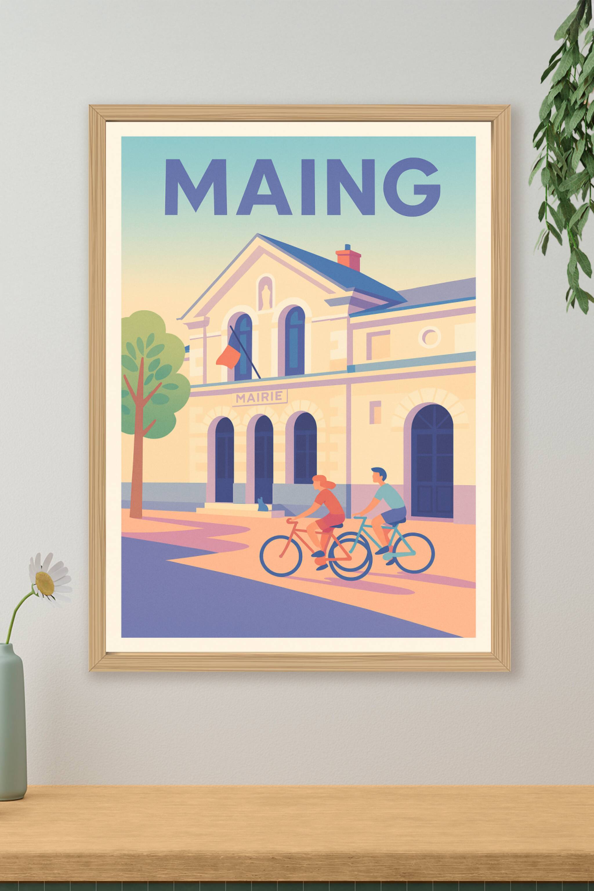 Affiche de Maing - L'élégance intemporelle de la mairie à vélo