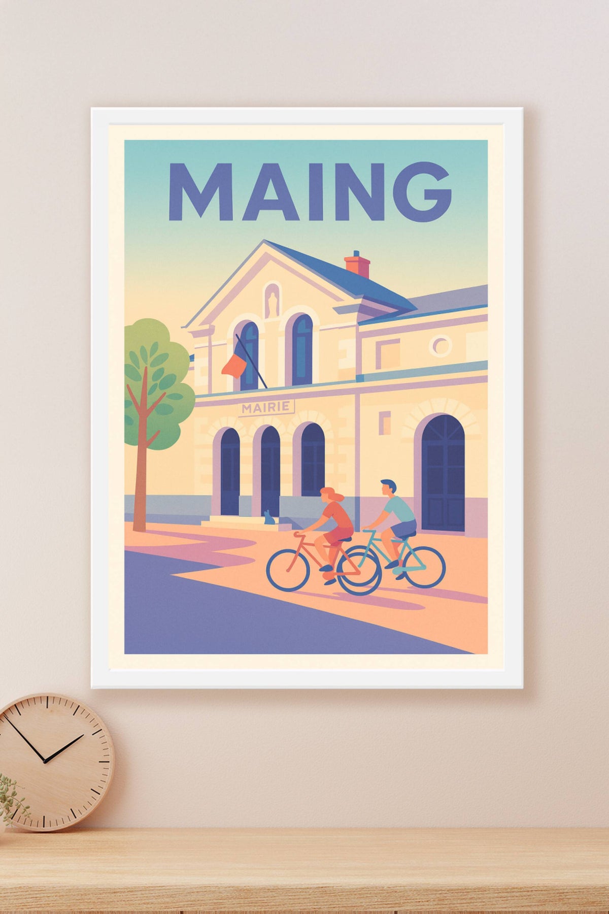 Affiche de Maing - L'élégance intemporelle de la mairie à vélo