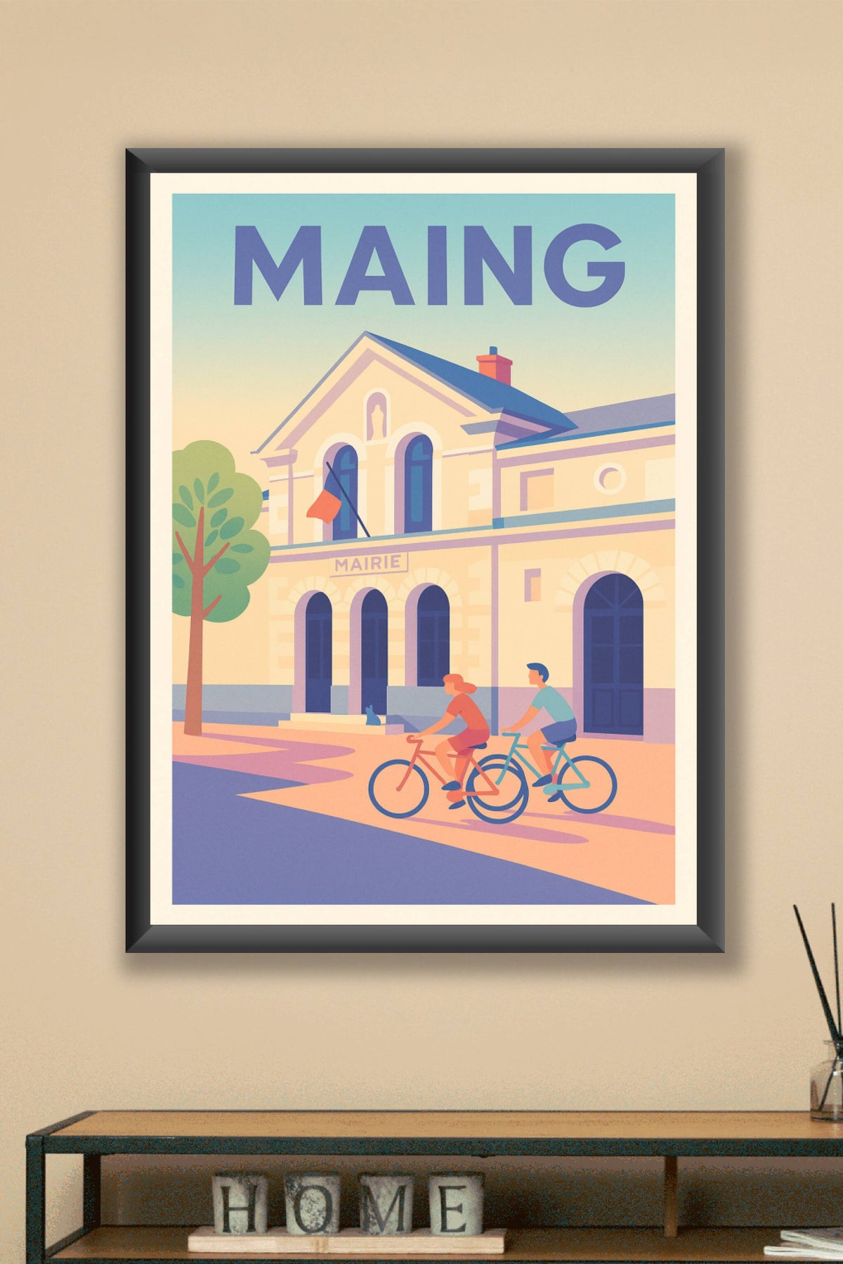 Affiche de Maing - L'élégance intemporelle de la mairie à vélo