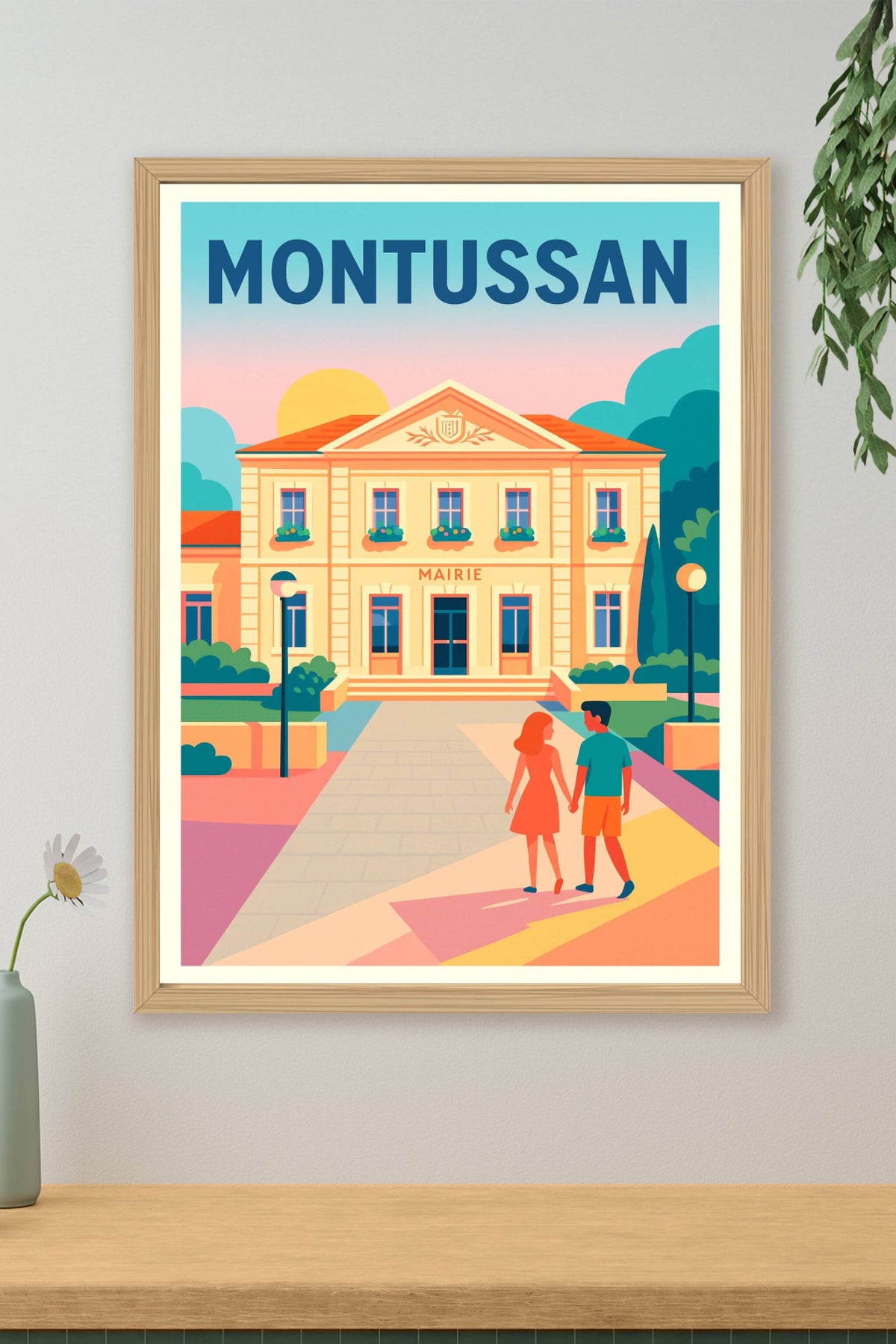 Affiche de Montussan - Le charme authentique de la mairie au coucher du soleil