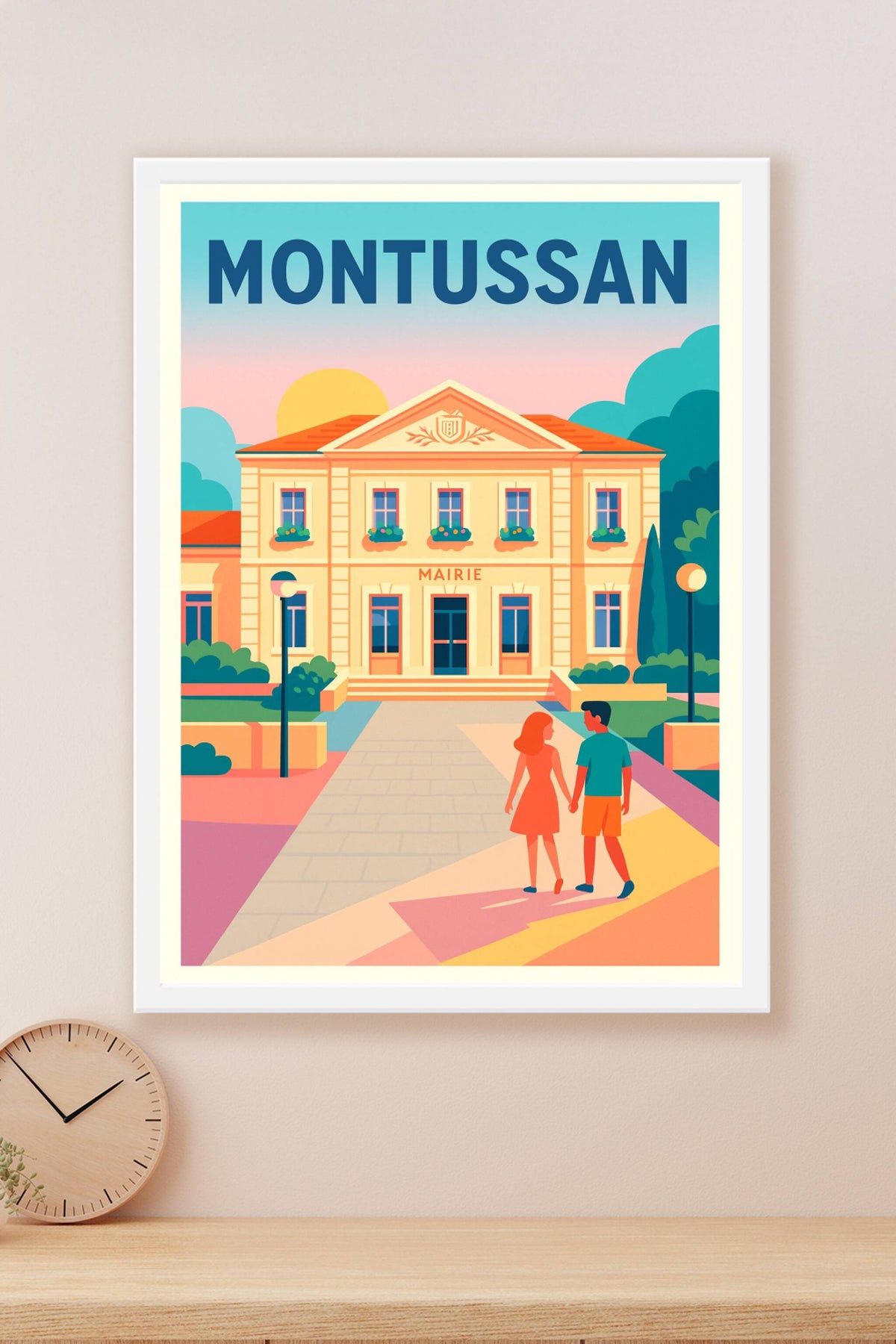 Affiche de Montussan - Le charme authentique de la mairie au coucher du soleil