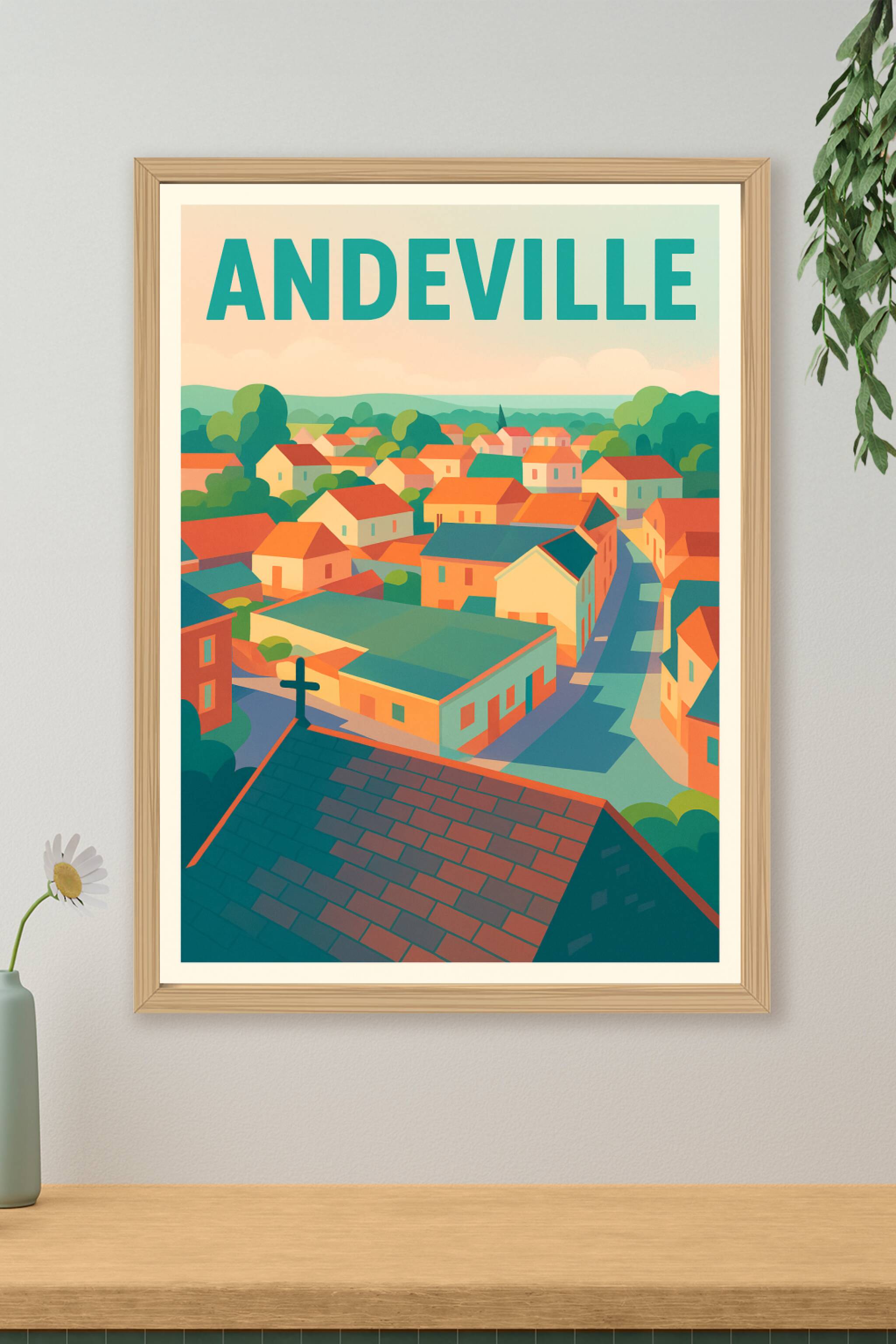 Affiche de Andeville - Vue paisible sur le village coloré
