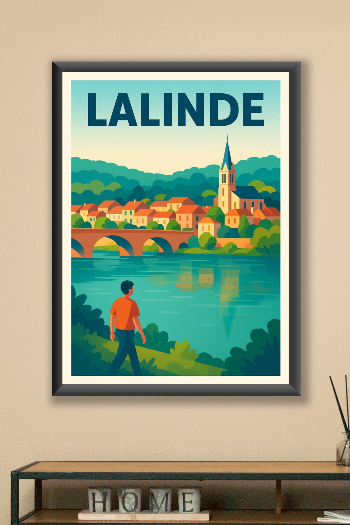 Affiche de Lalinde - Vue pittoresque au bord de la rivière
