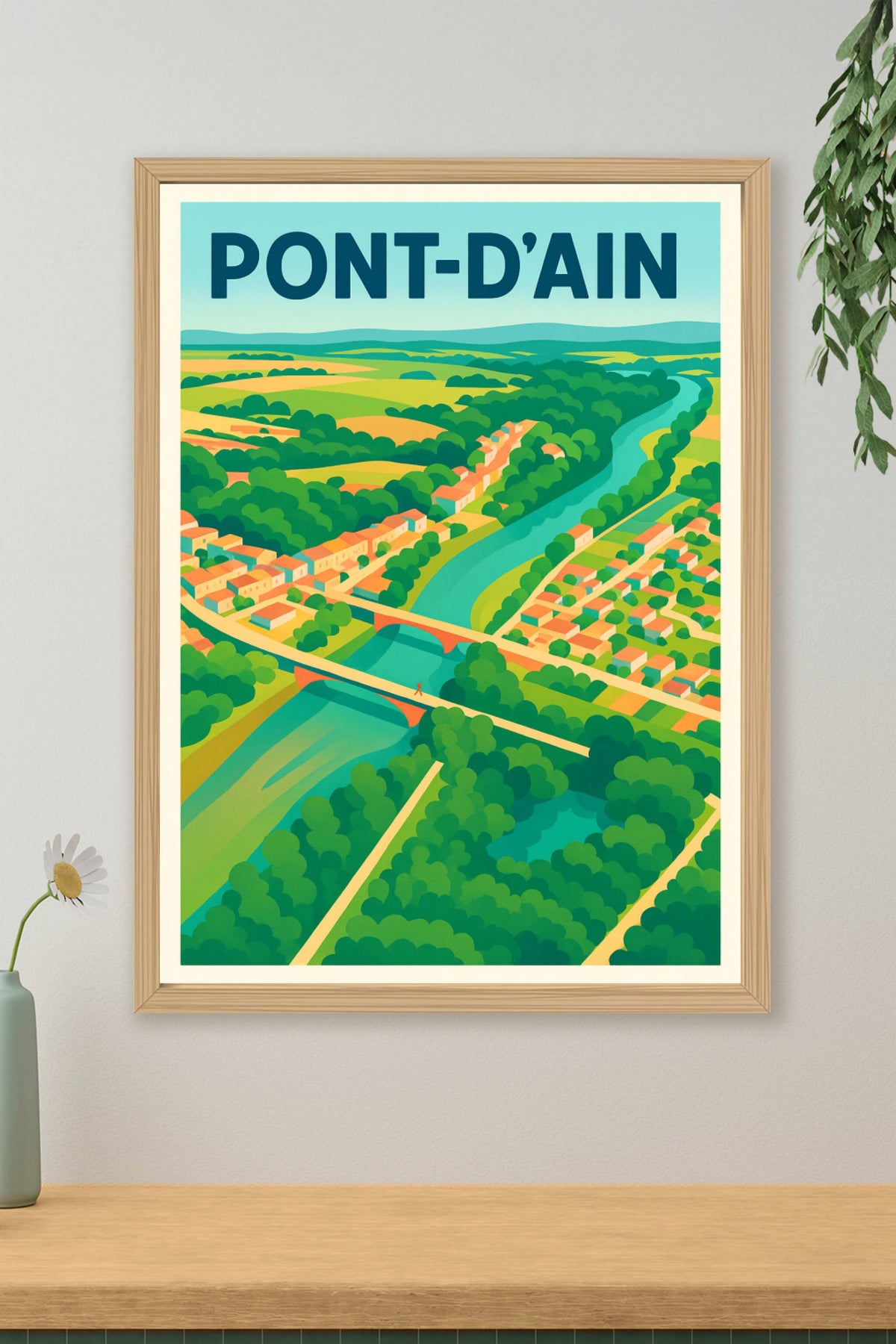 Affiche de Pont-d'Ain - Vue panoramique bucolique et colorée