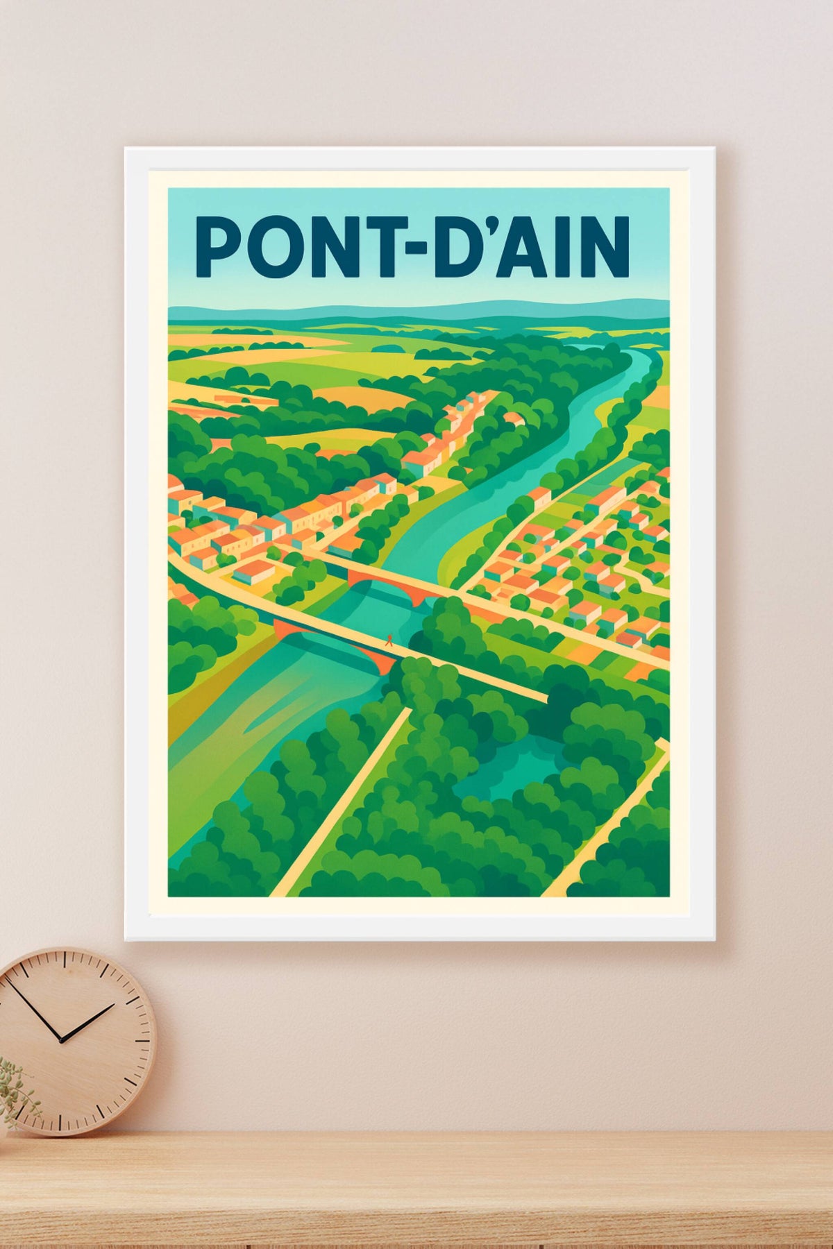 Affiche de Pont-d'Ain - Vue panoramique bucolique et colorée
