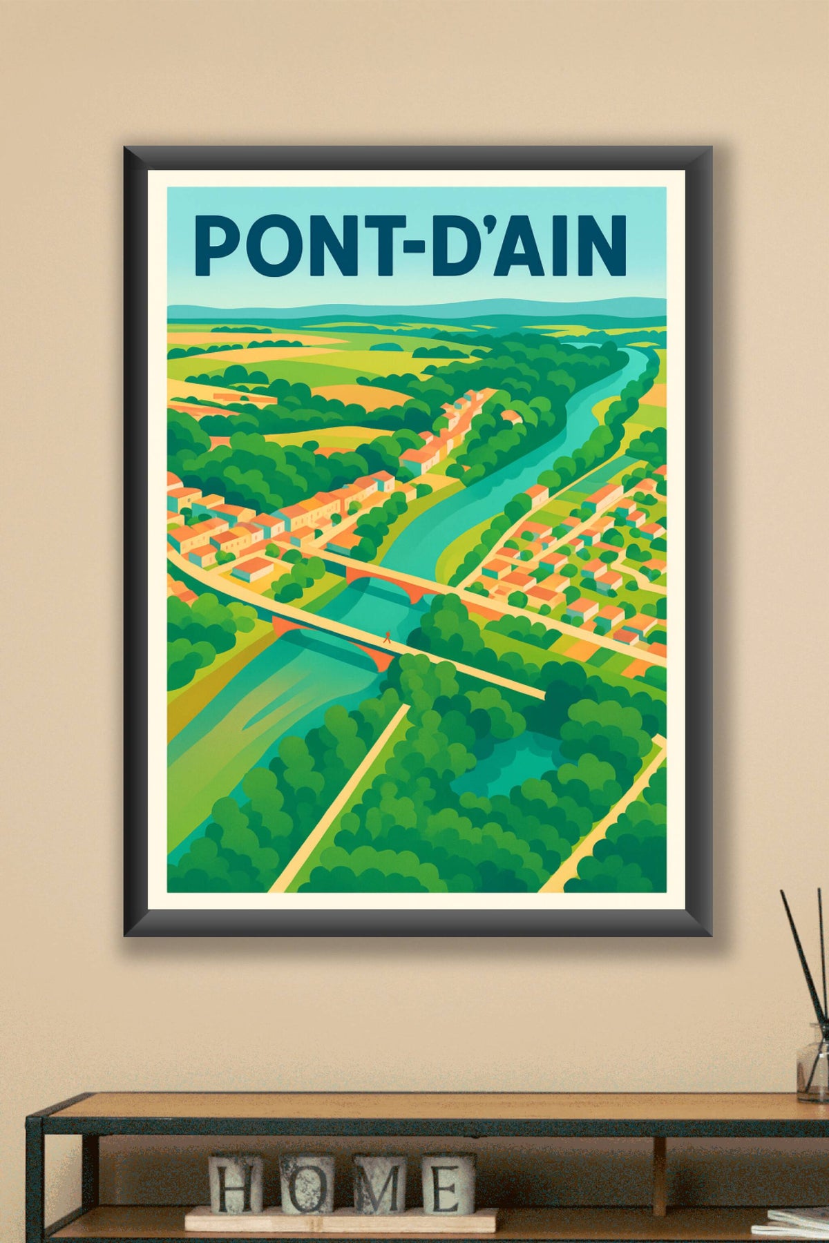 Affiche de Pont-d'Ain - Vue panoramique bucolique et colorée