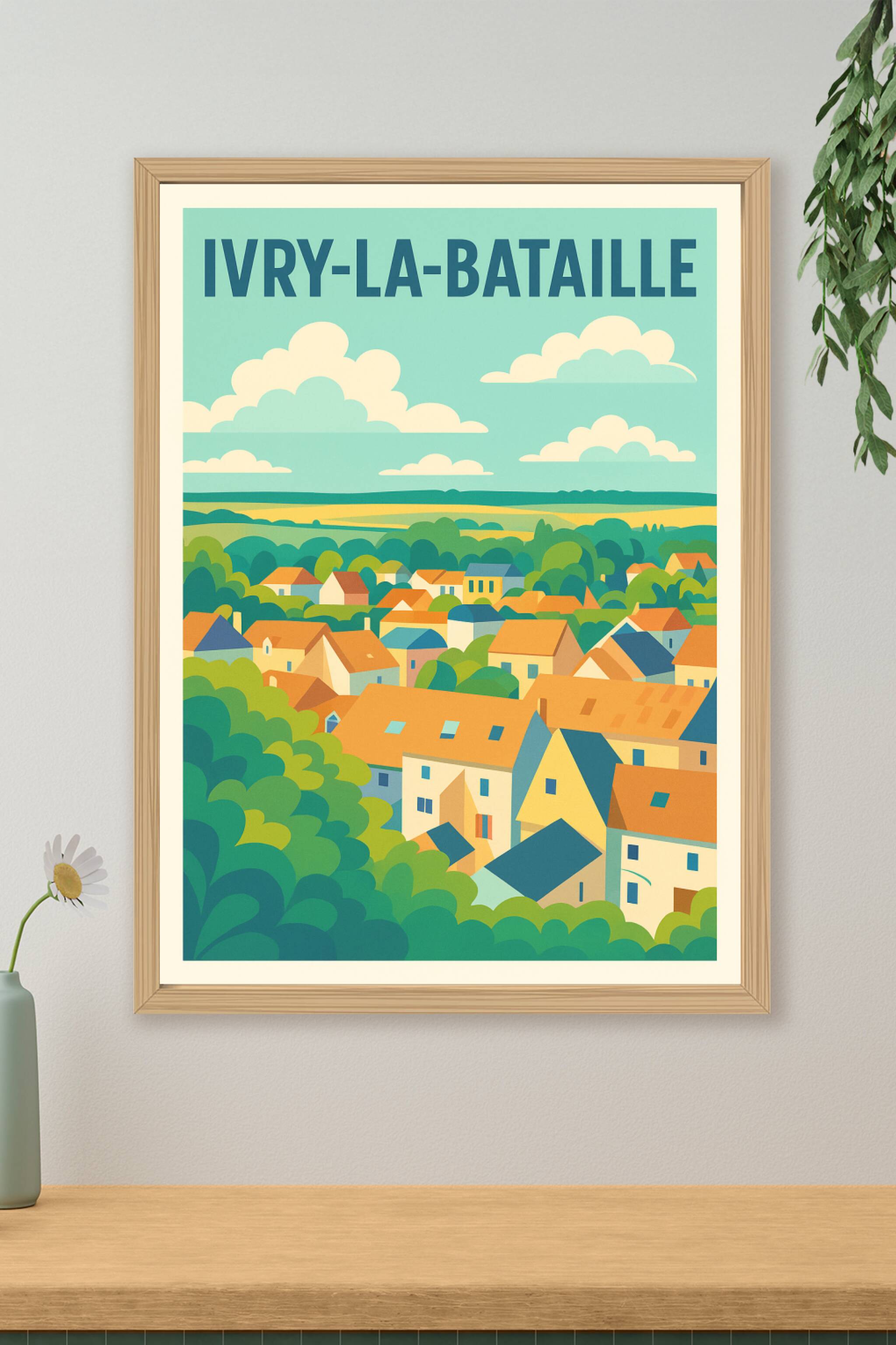 Affiche de Ivry-la-Bataille - Panorama bucolique en couleurs vives