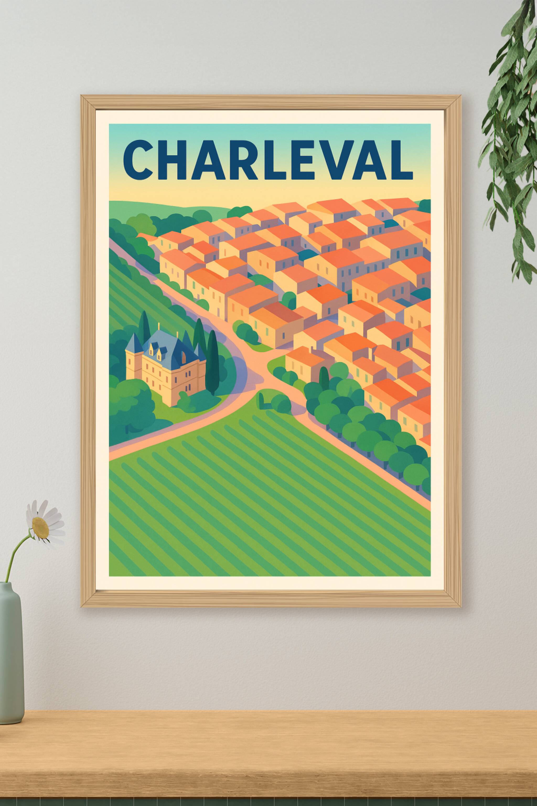 Affiche de Charleval - L'envoûtant village provençal en illustration