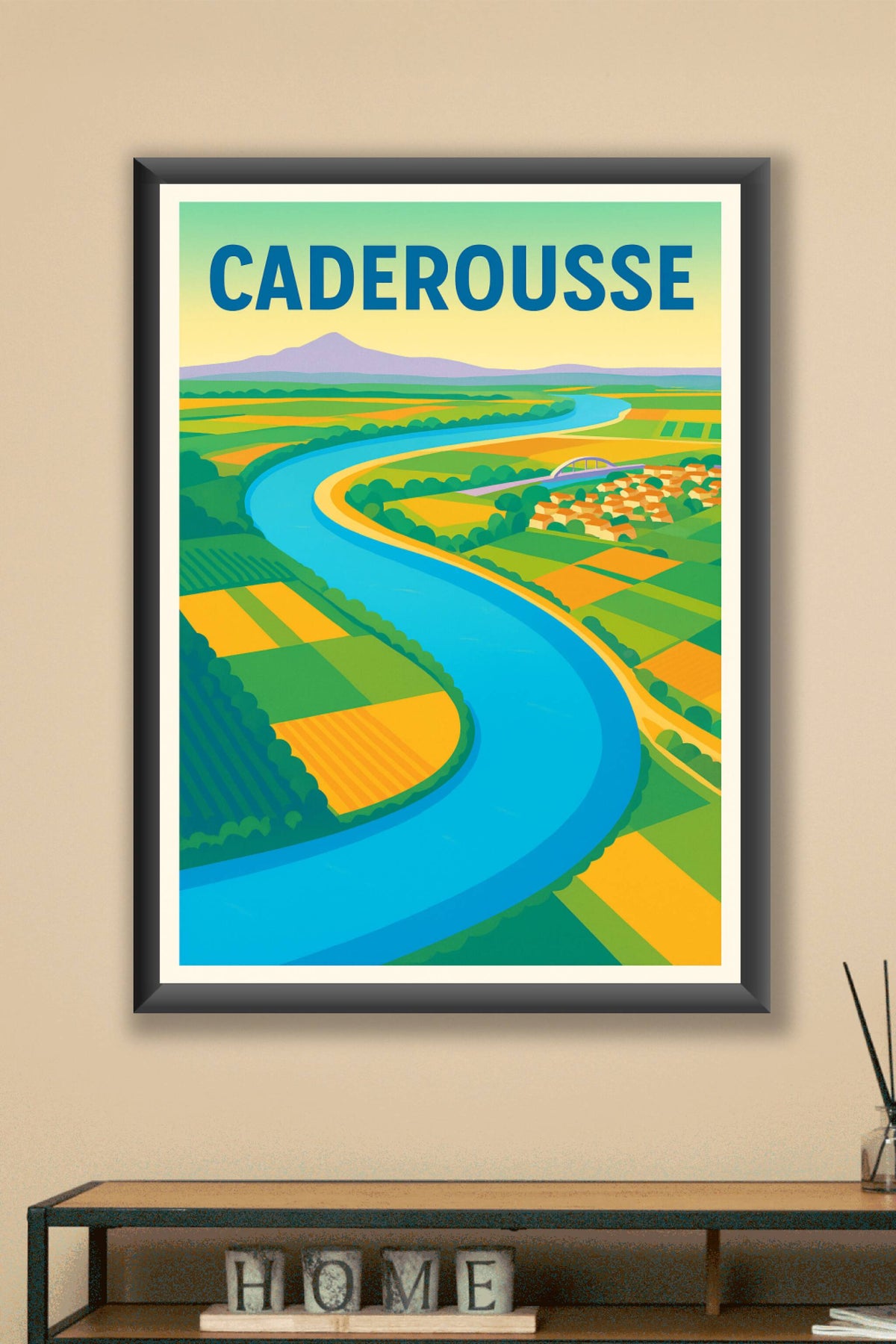 Affiche de Caderousse - Harmonie naturelle entre rivière et champs