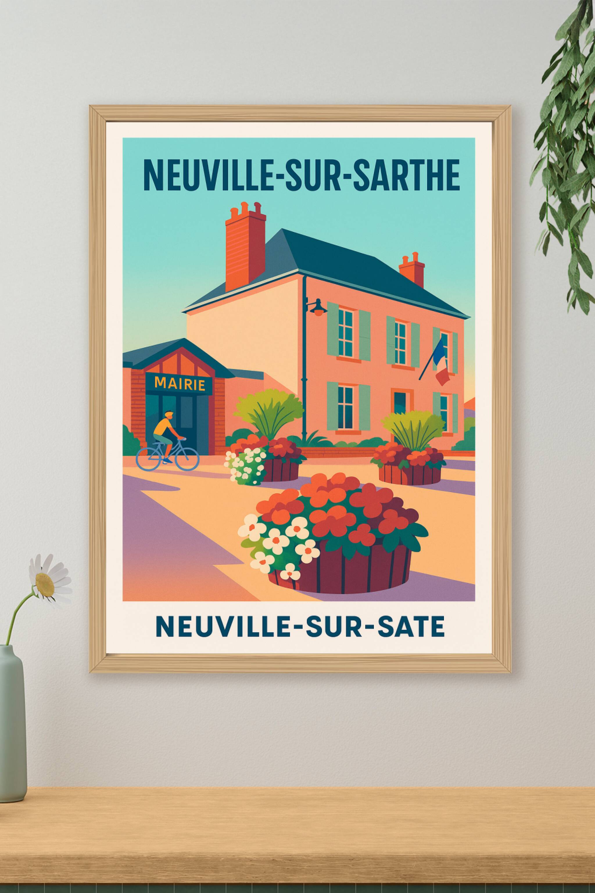Affiche de Neuville-sur-Sarthe - Charme et douceur de la mairie en fleurs