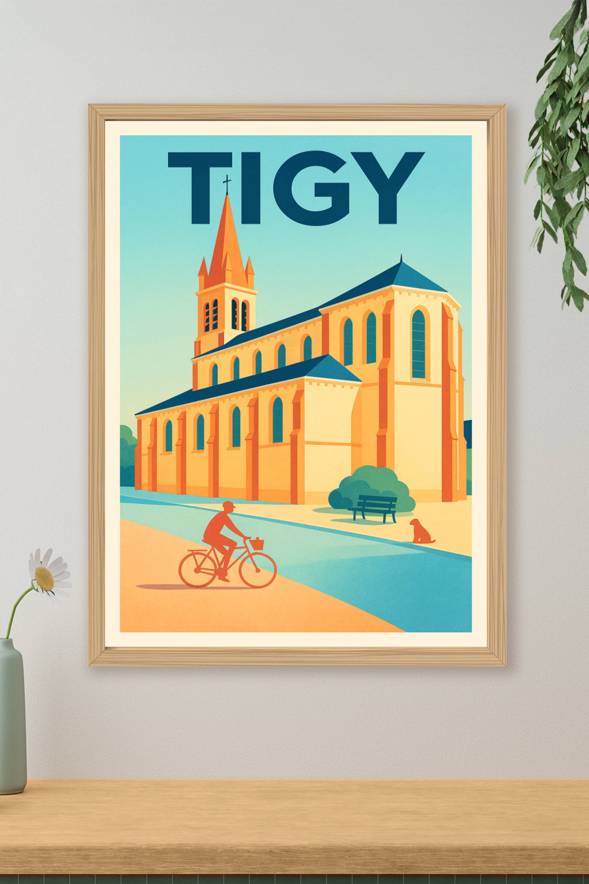 Affiche de Tigy - Découvrez le charme paisible de la ville à vélo