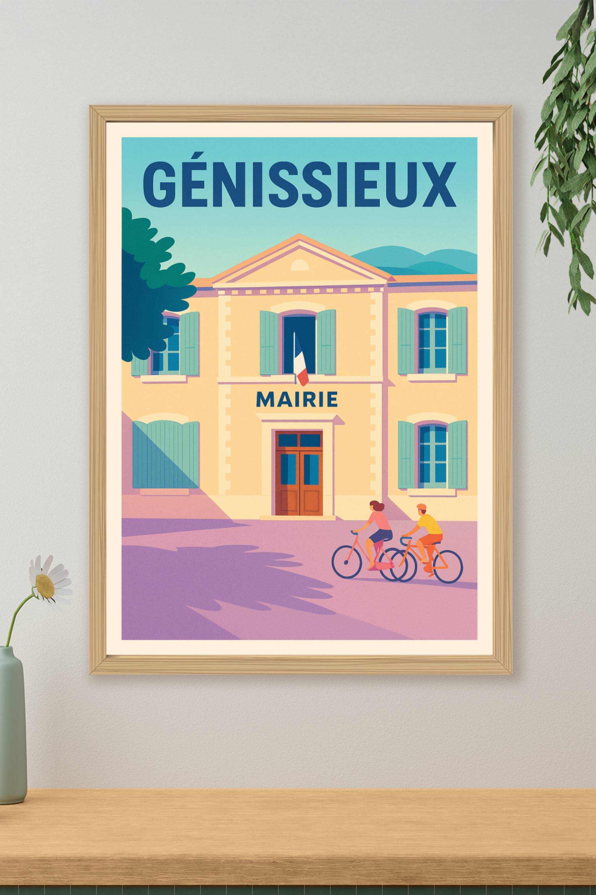 Affiche de Génissieux - L'ambiance paisible de la mairie en vélo