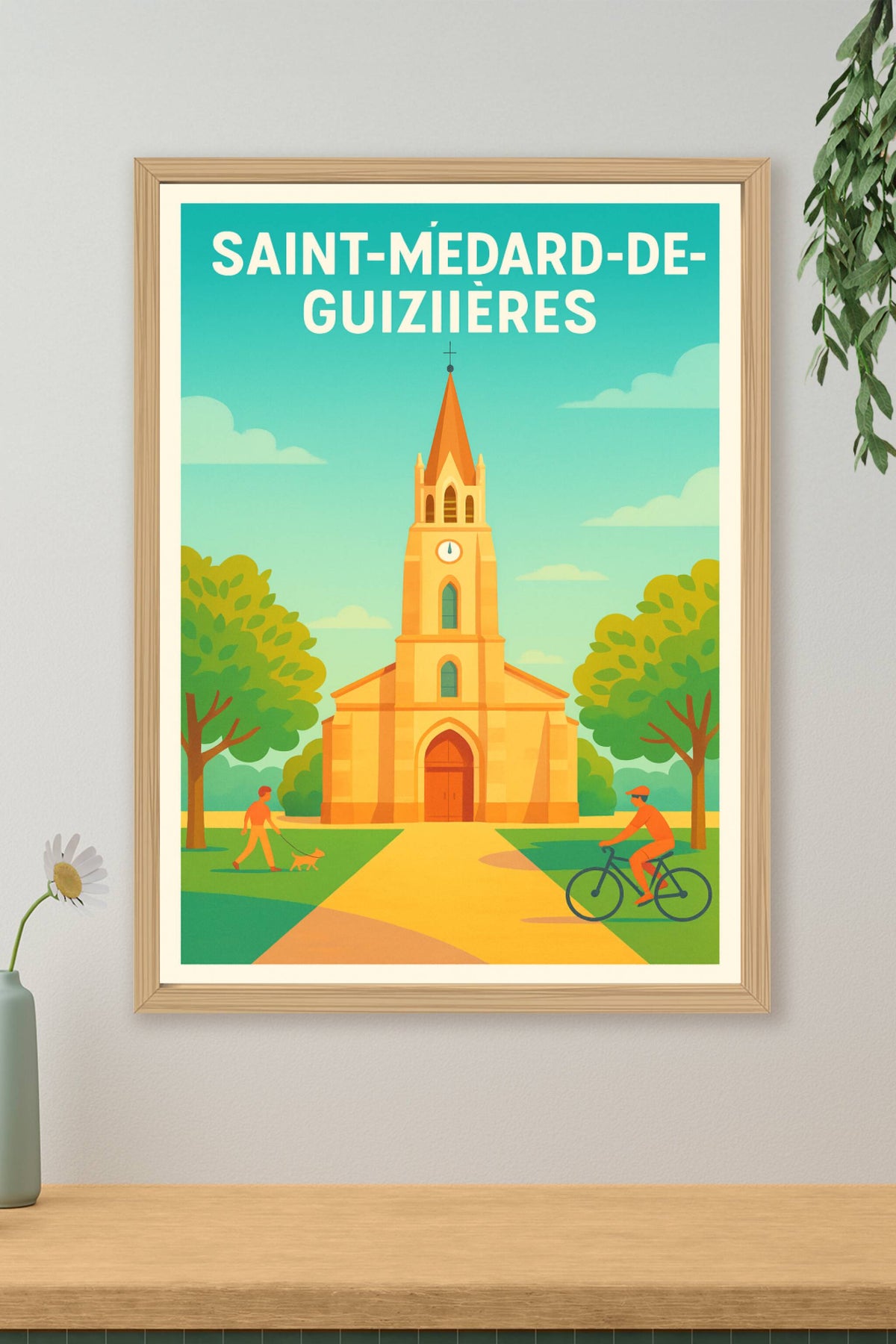 Affiche de Saint-Médard-de-Guizières - L'église au coeur du village