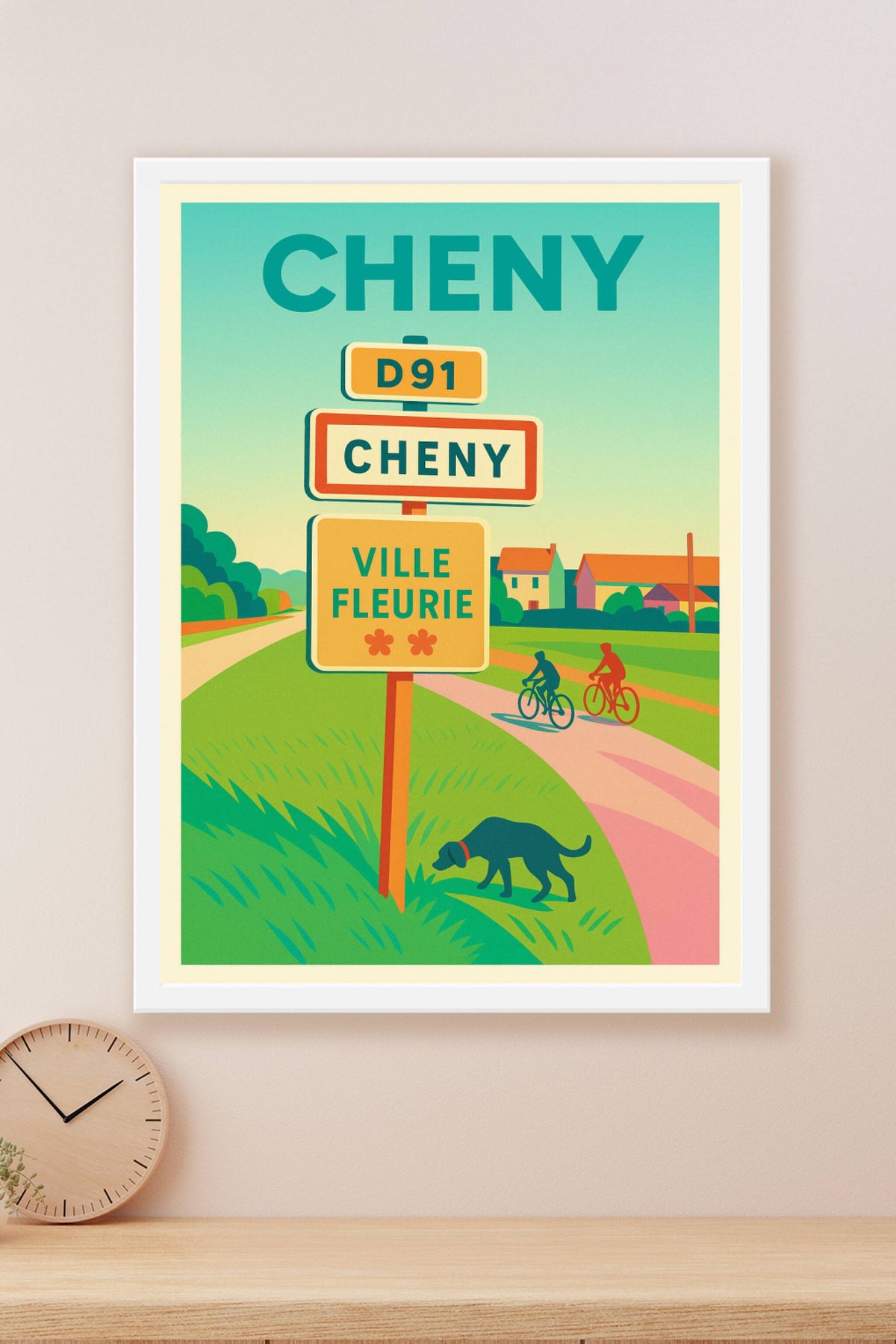 Affiche de Cheny - Panneau de ville fleurie et promenade bucolique