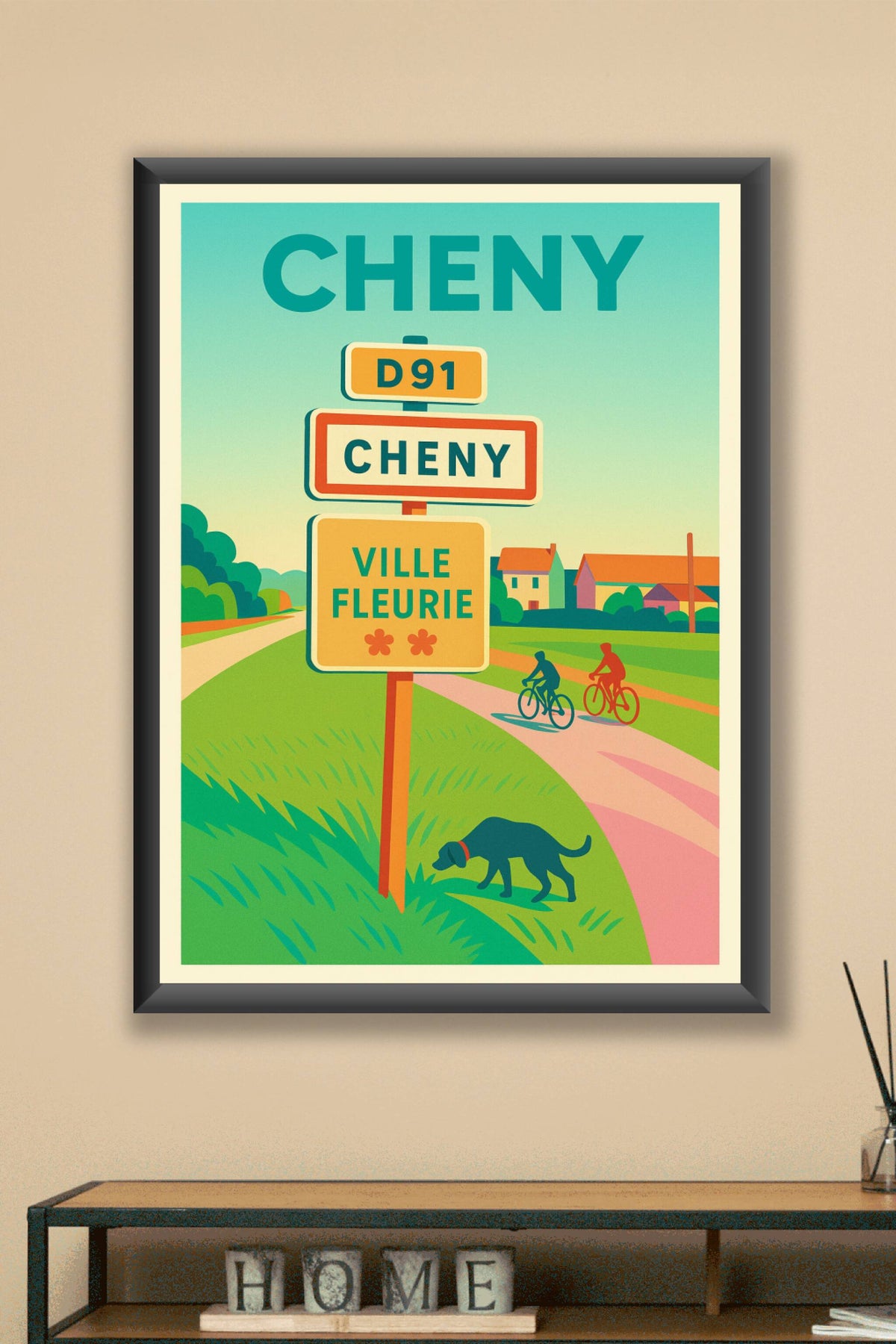 Affiche de Cheny - Panneau de ville fleurie et promenade bucolique