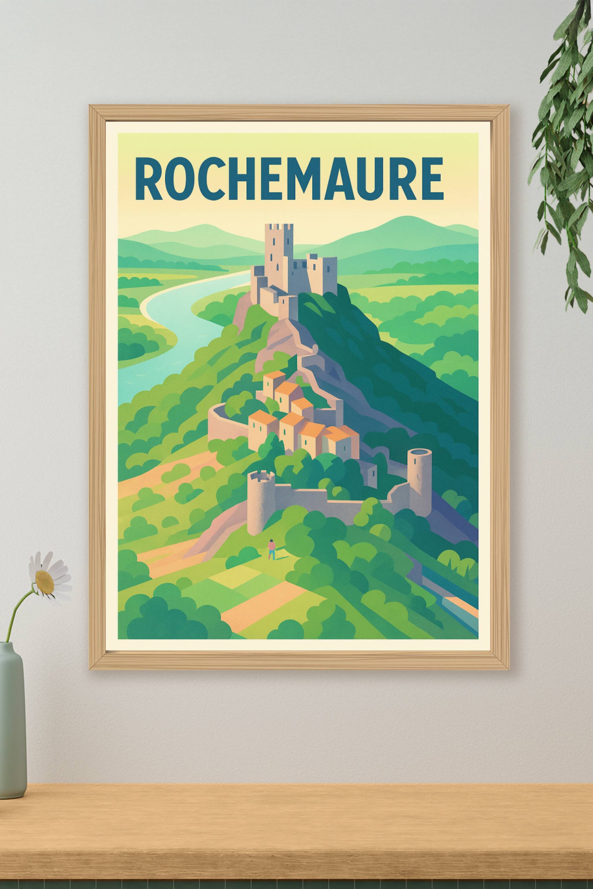 Affiche de Rochemaure - Le charme médiéval en illustration vintage