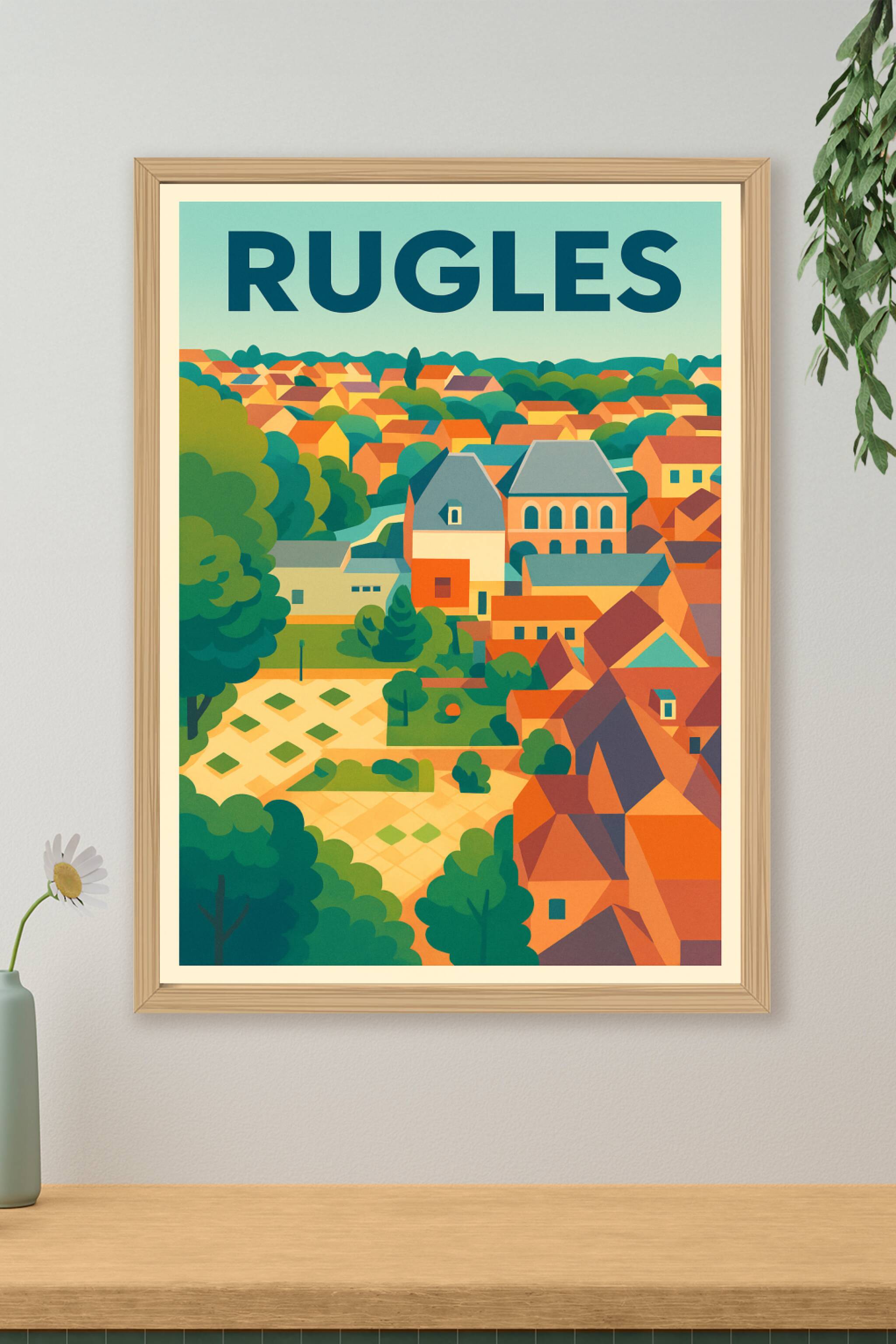 Affiche de Rugles - L'élégance colorée d'un village normand