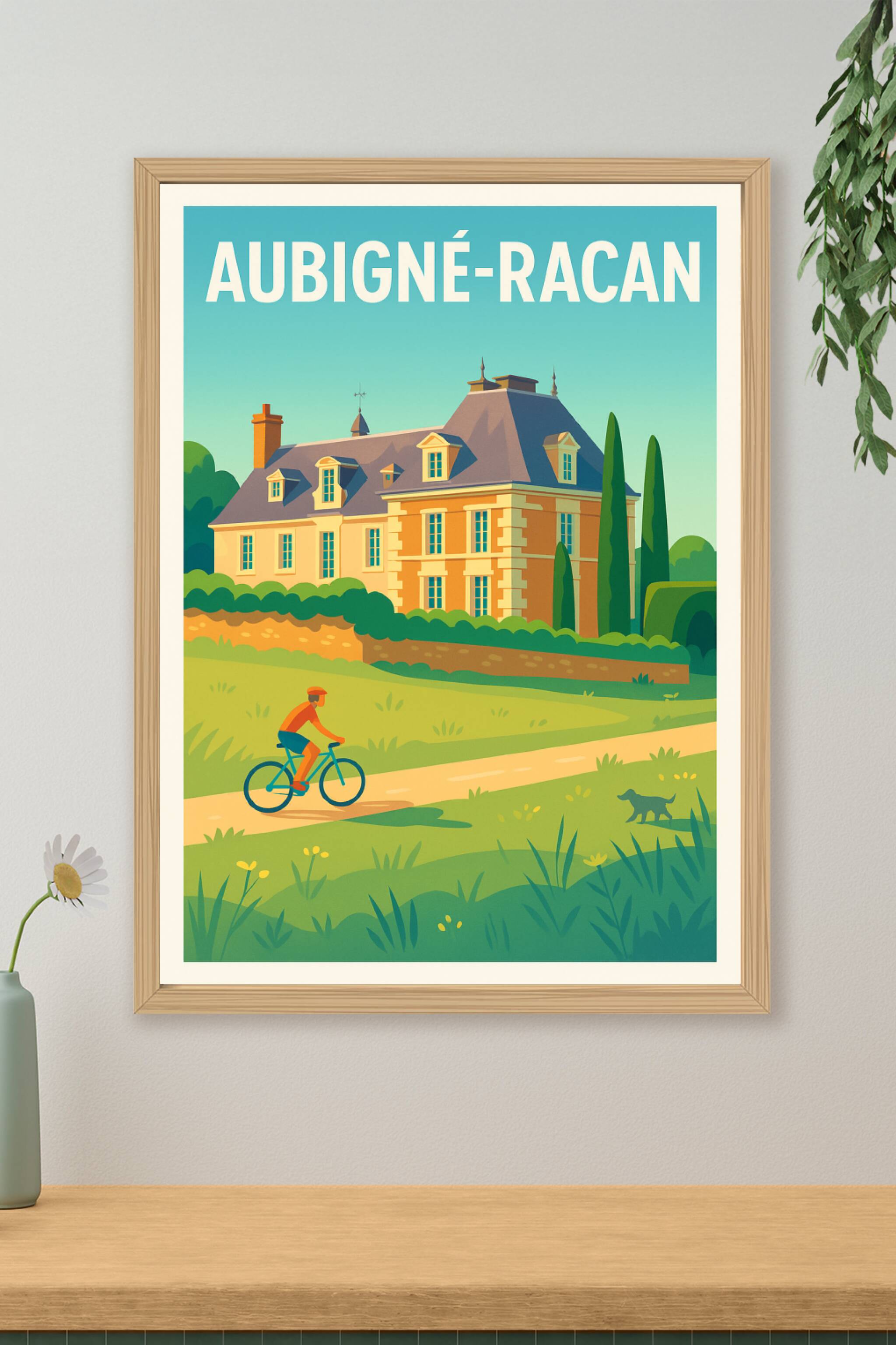 Affiche de Aubigné-Racan - L'élégance champêtre à vélo