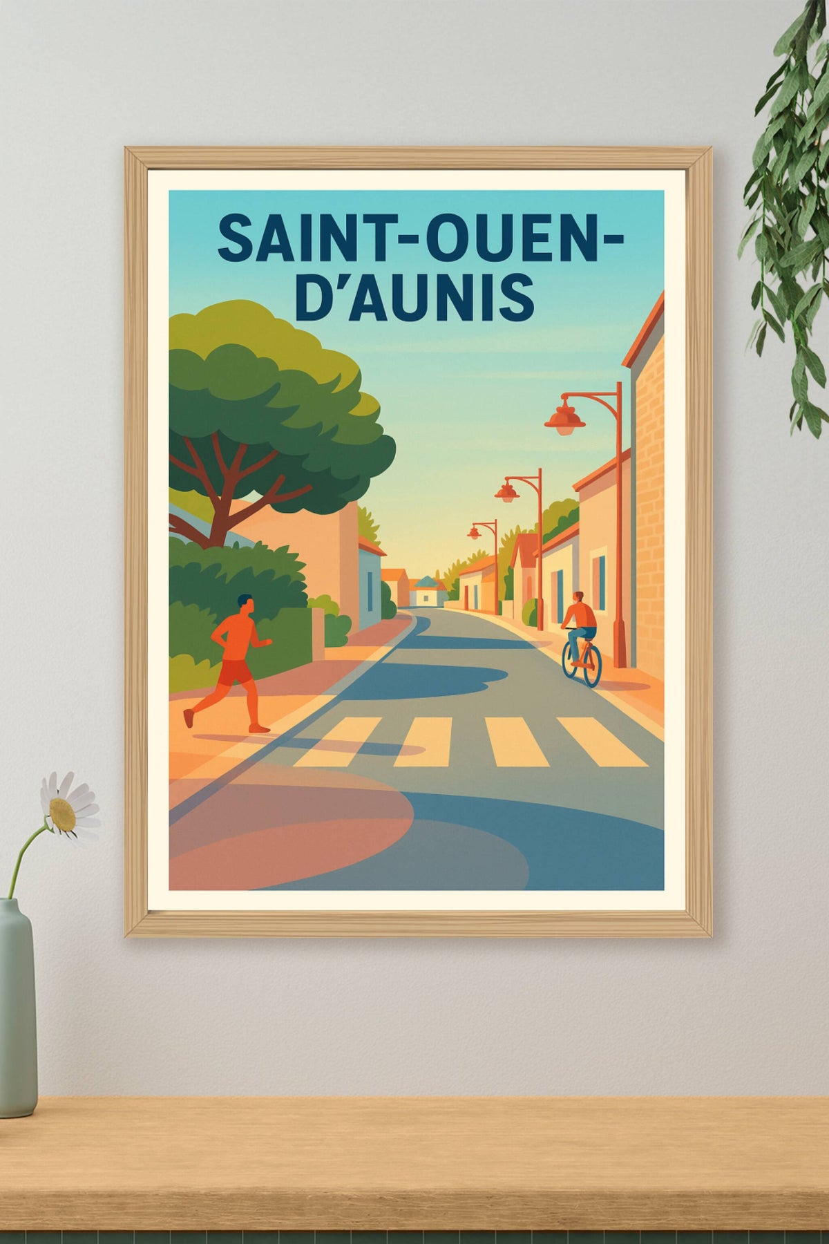 Affiche de Saint-Ouen-d'Aunis - Charme d'une rue paisible au soleil couchant