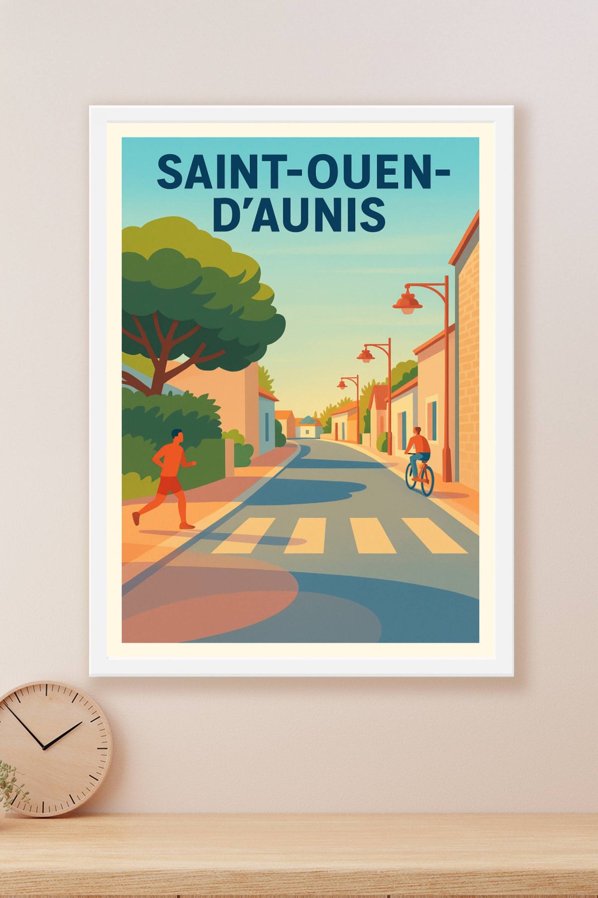 Affiche de Saint-Ouen-d'Aunis - Charme d'une rue paisible au soleil couchant