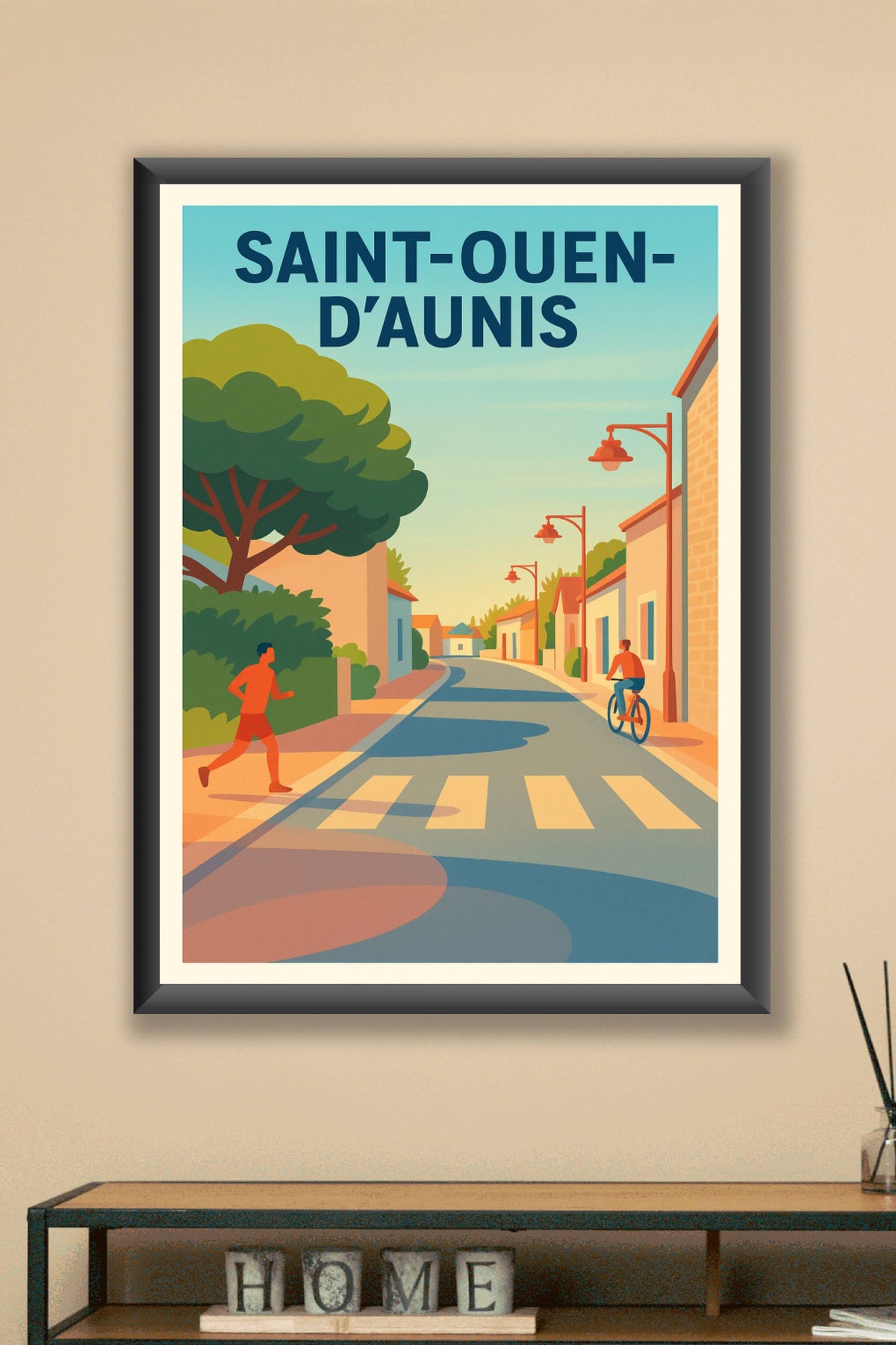 Affiche de Saint-Ouen-d'Aunis - Charme d'une rue paisible au soleil couchant