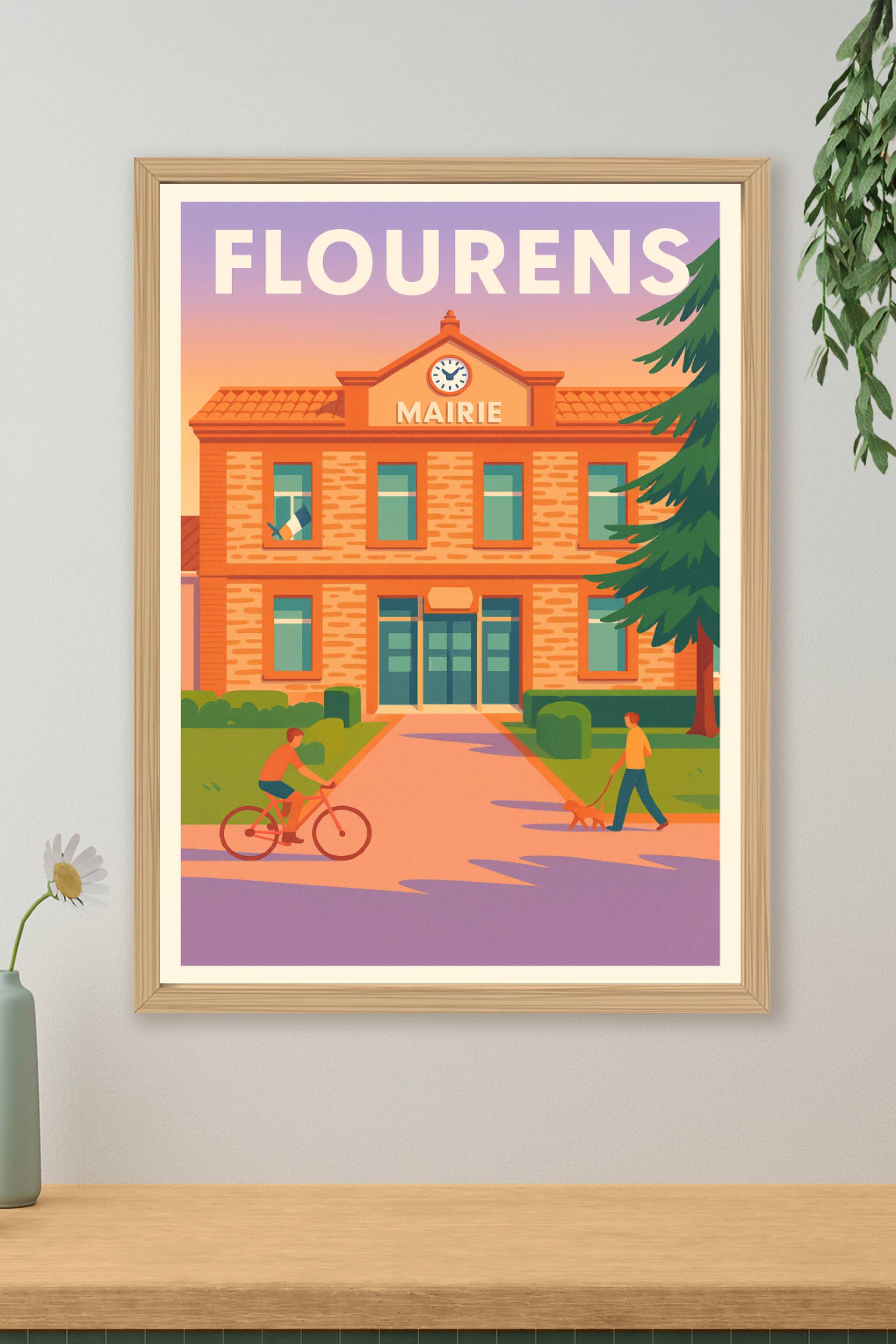 Affiche de Flourens - Charme paisible de la mairie au coucher du soleil