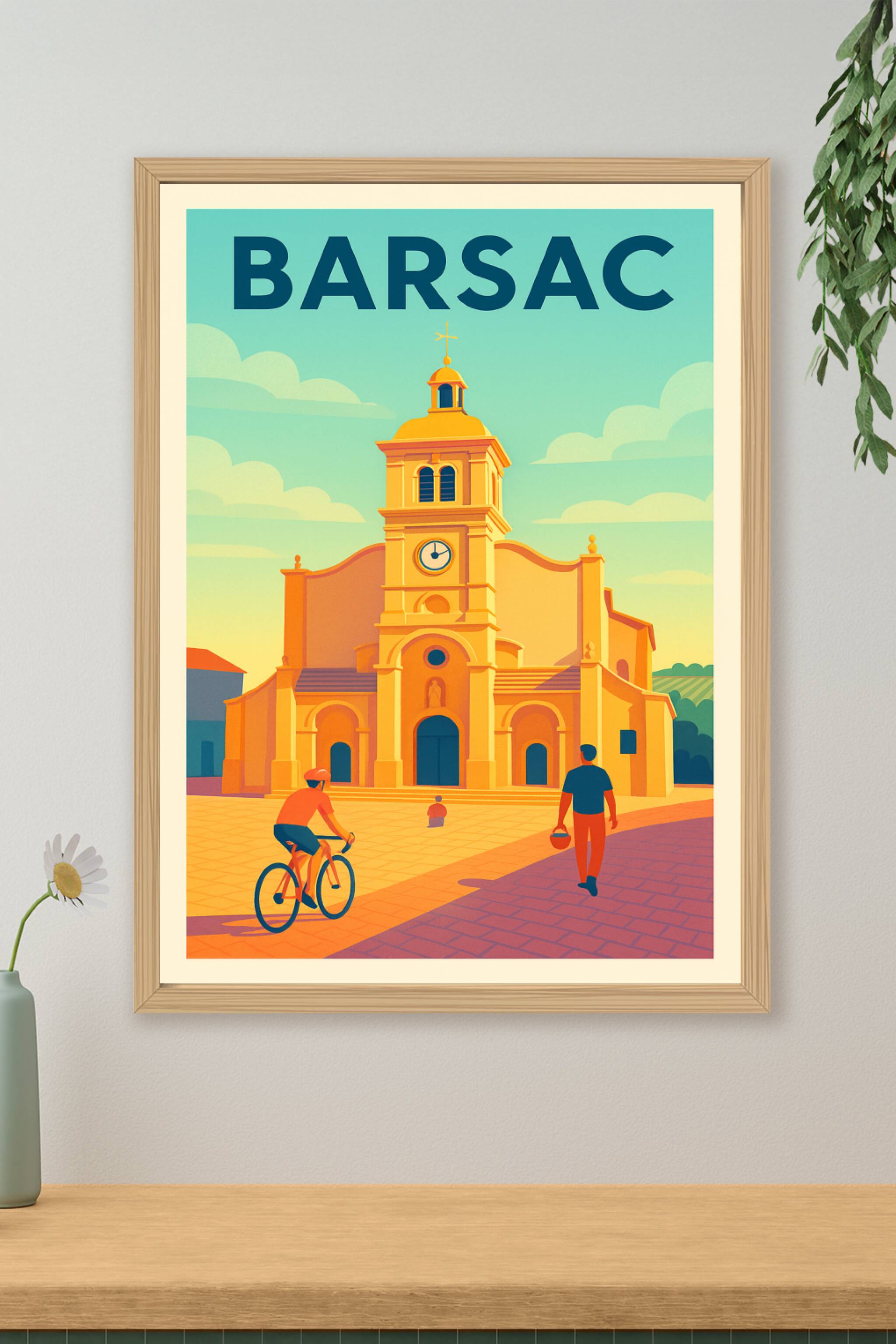 Affiche de Barsac - L'élégance intemporelle du clocher en lumière dorée