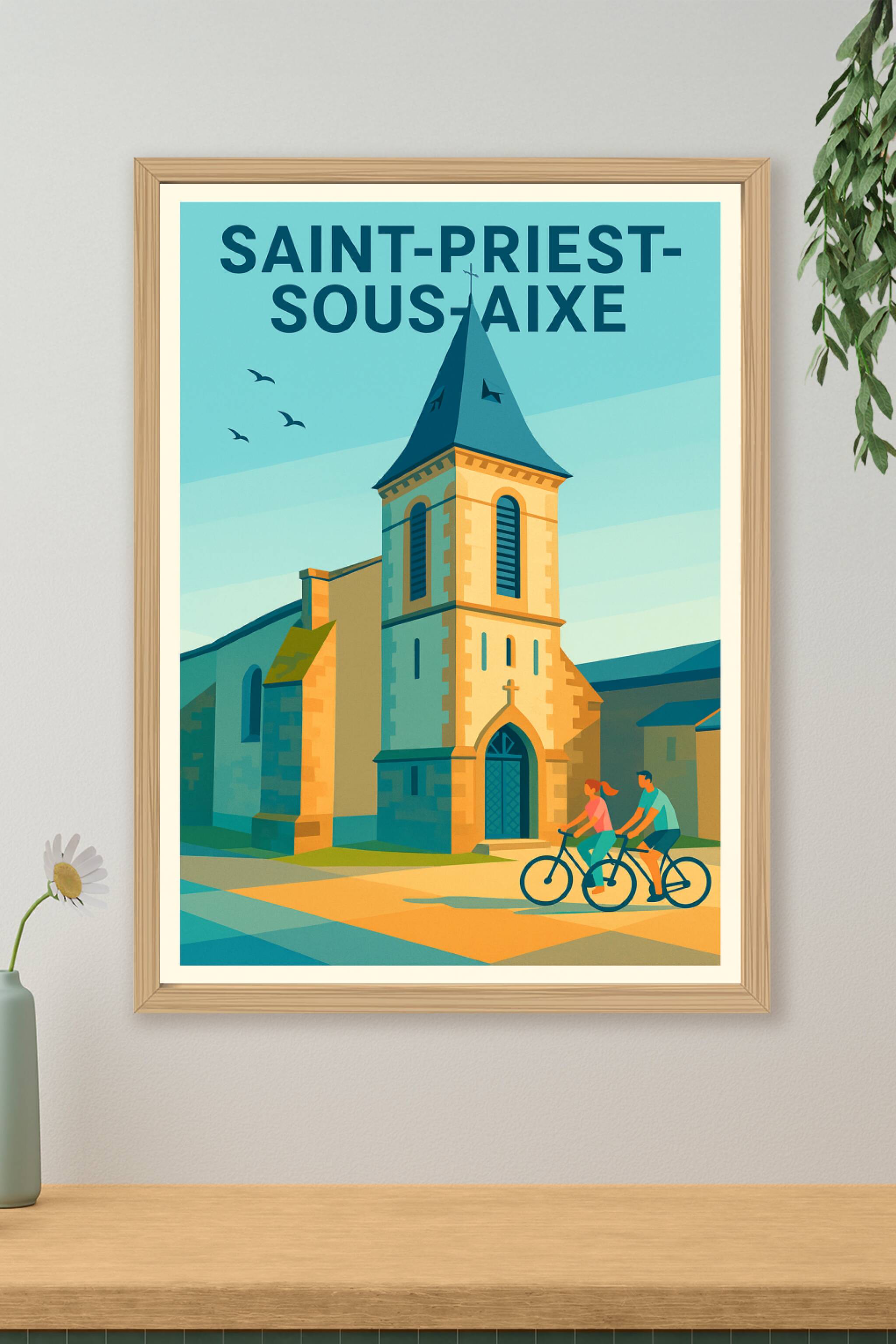 Affiche de Saint-Priest-sous-Aixe - L'église au coeur de la ville