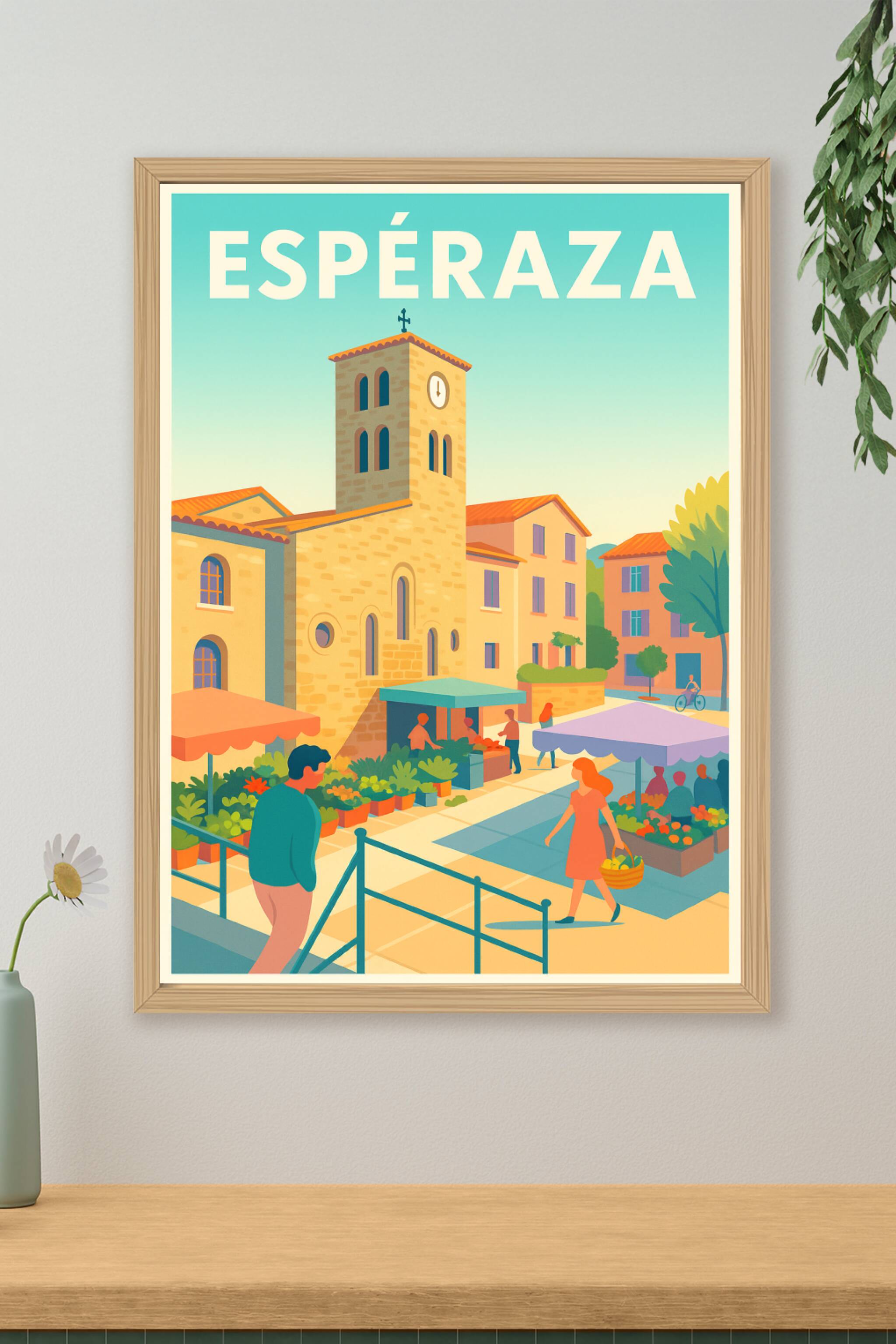 Affiche de Espéraza - Le charme pittoresque du marché ensoleillé