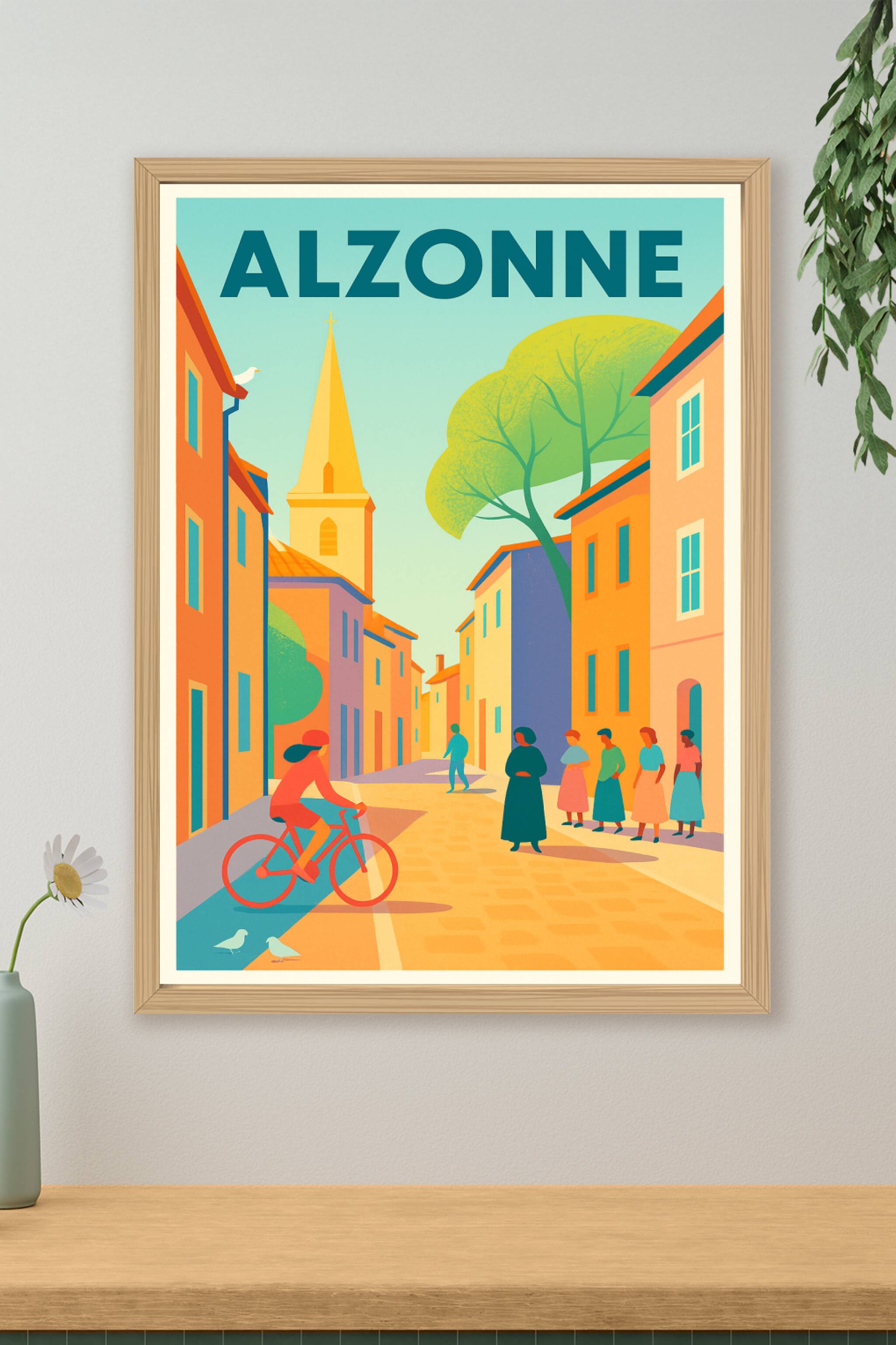 Affiche de Alzonne - Vibrante scène de village ensoleillé