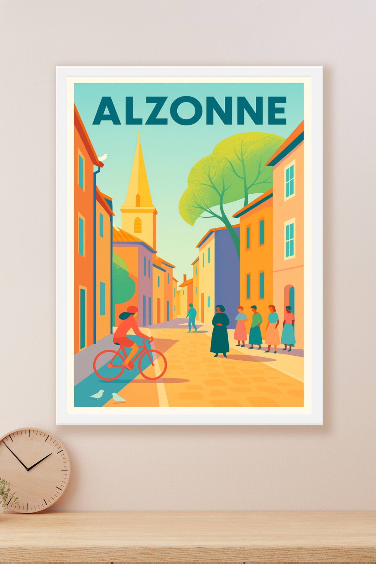 Affiche de Alzonne - Vibrante scène de village ensoleillé