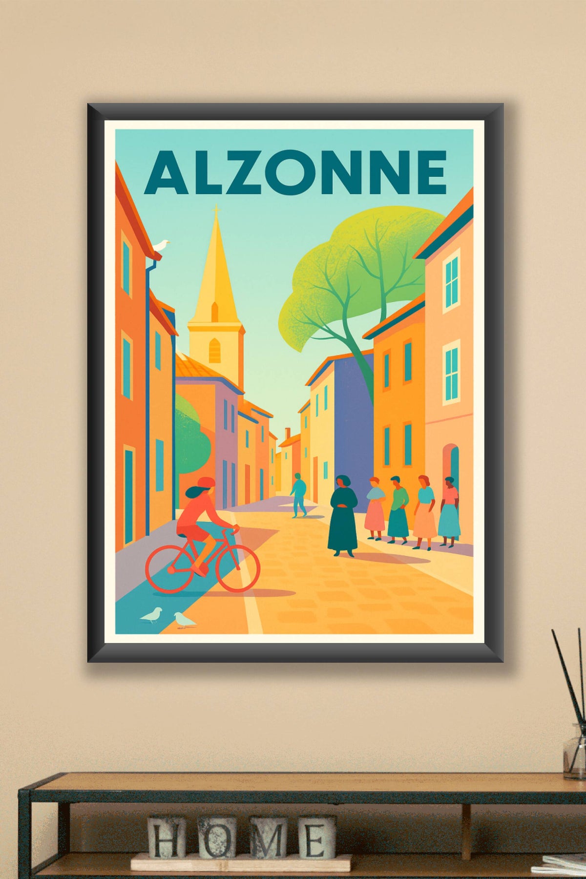 Affiche de Alzonne - Vibrante scène de village ensoleillé