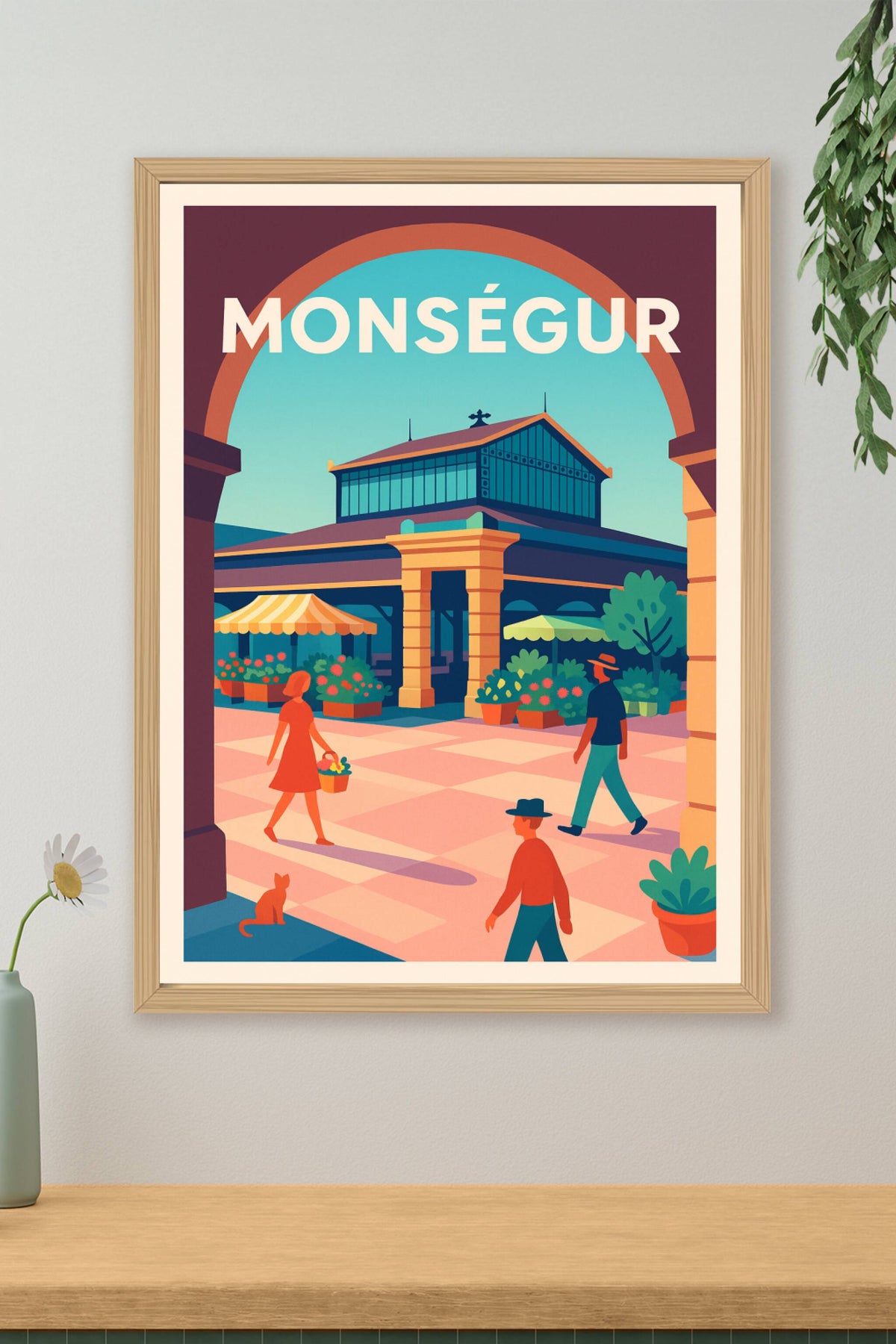 Affiche de Monségur - Le marché sous l’arcade ensoleillée