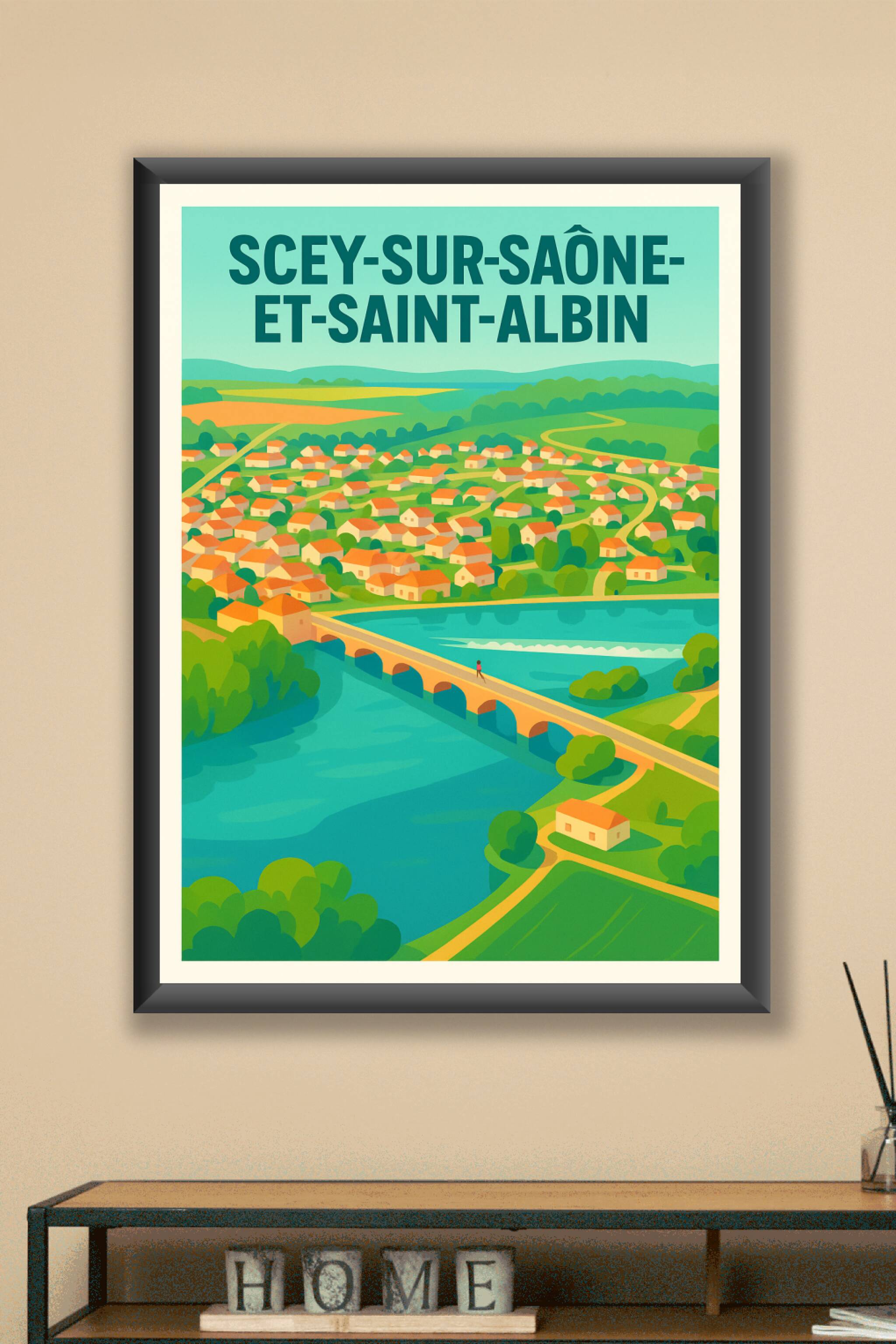 Affiche Scey-sur-Saône-et-Saint-Albin — Charme et sérénité au fil de l'eau · poster d'art de Scey-sur-Saône-et-Saint-Albin