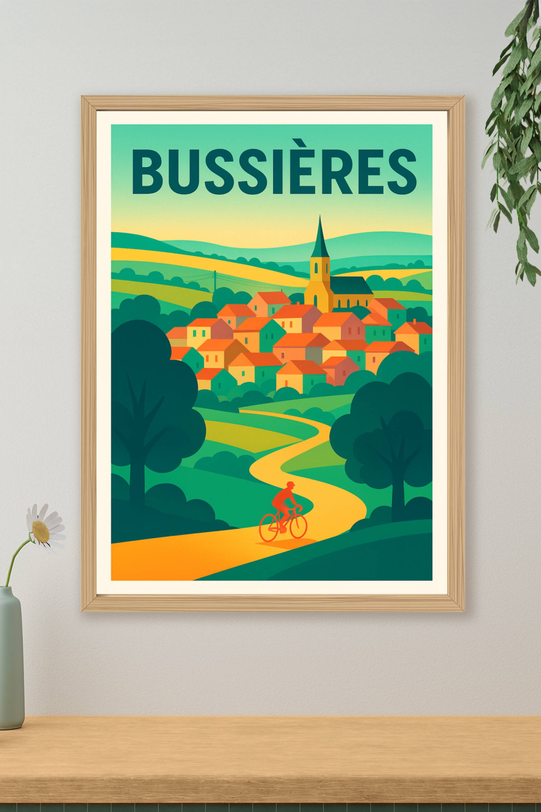 Affiche de Bussières - Le charme paisible de la campagne à vélo