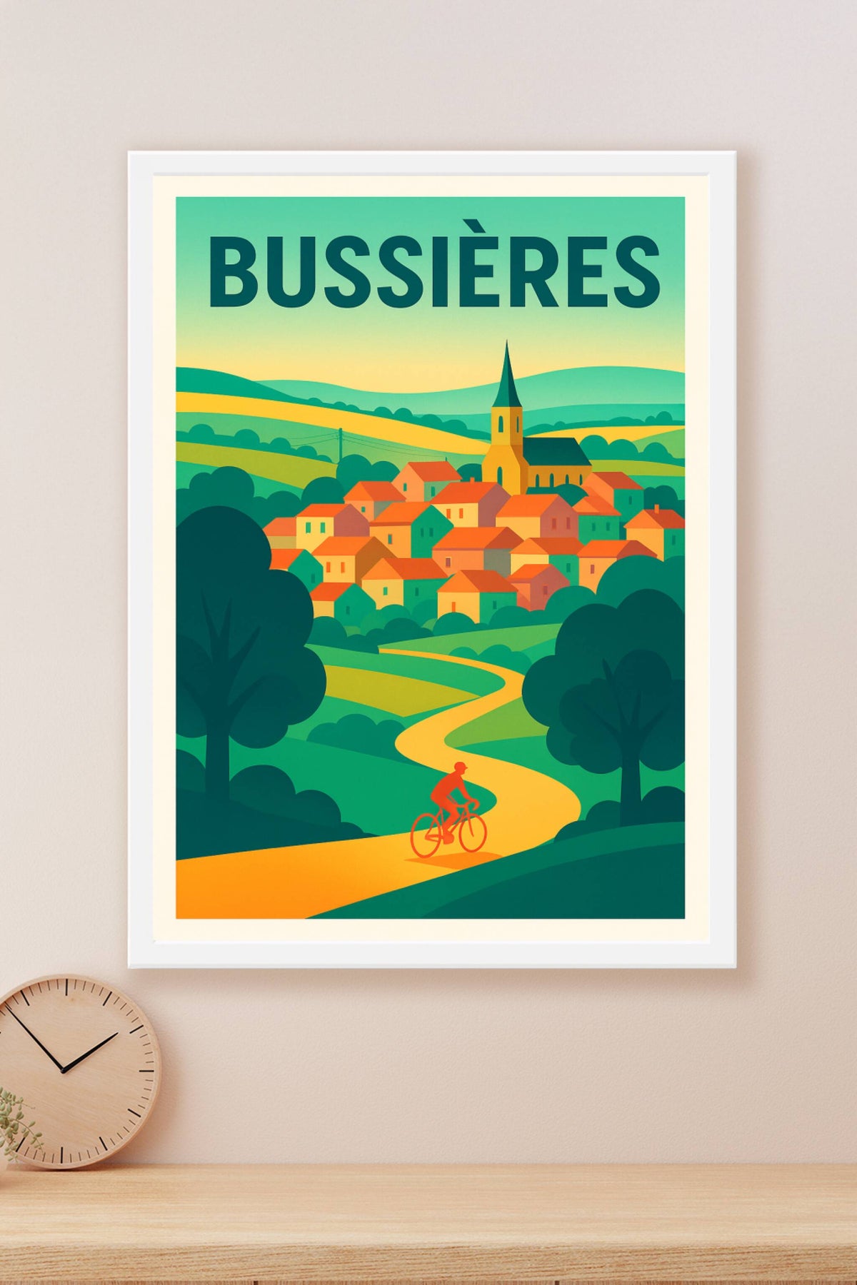 Affiche de Bussières - Le charme paisible de la campagne à vélo